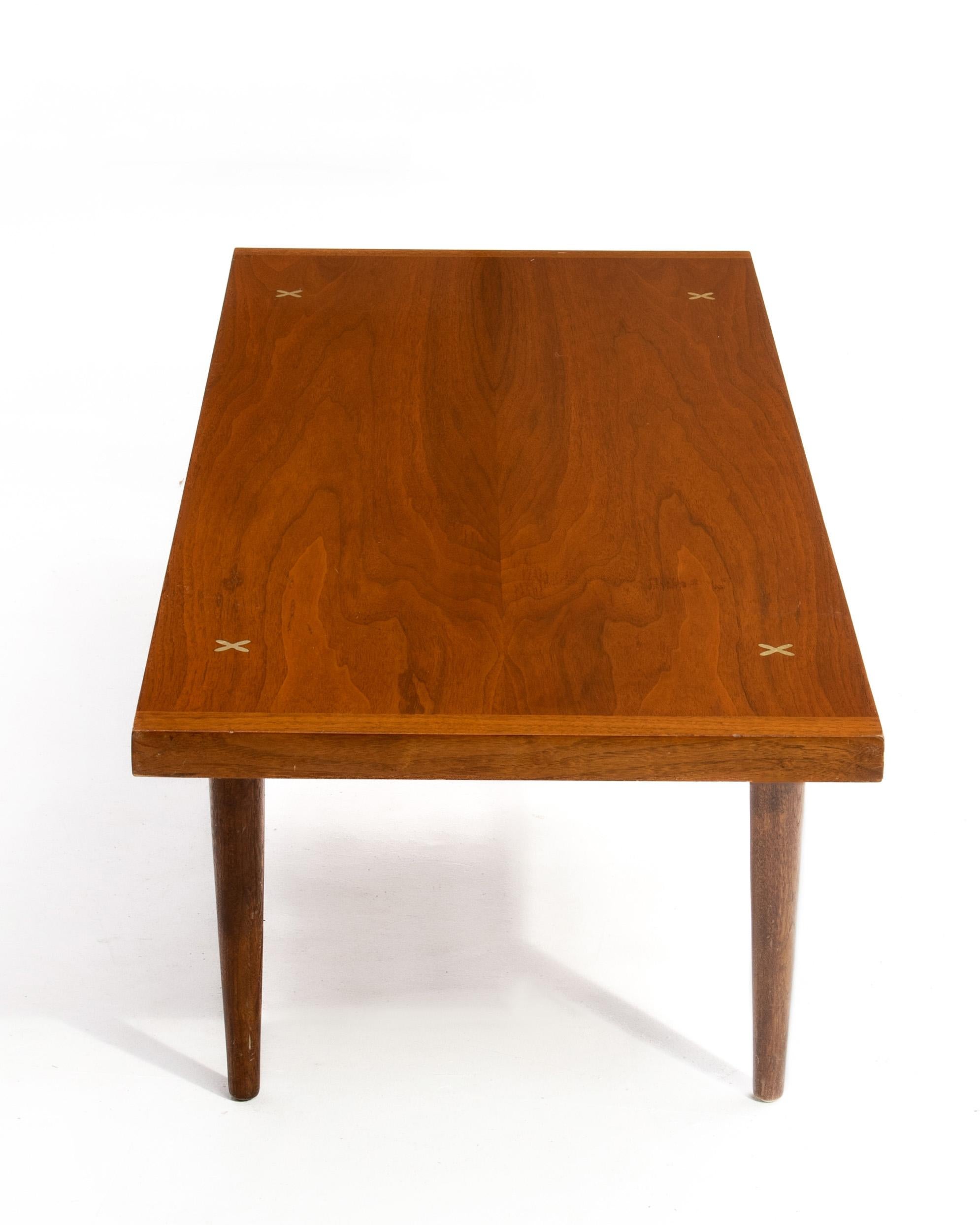 Metal Merton Gershun American of Martinsville X Inlaid Walnut Coffee Table