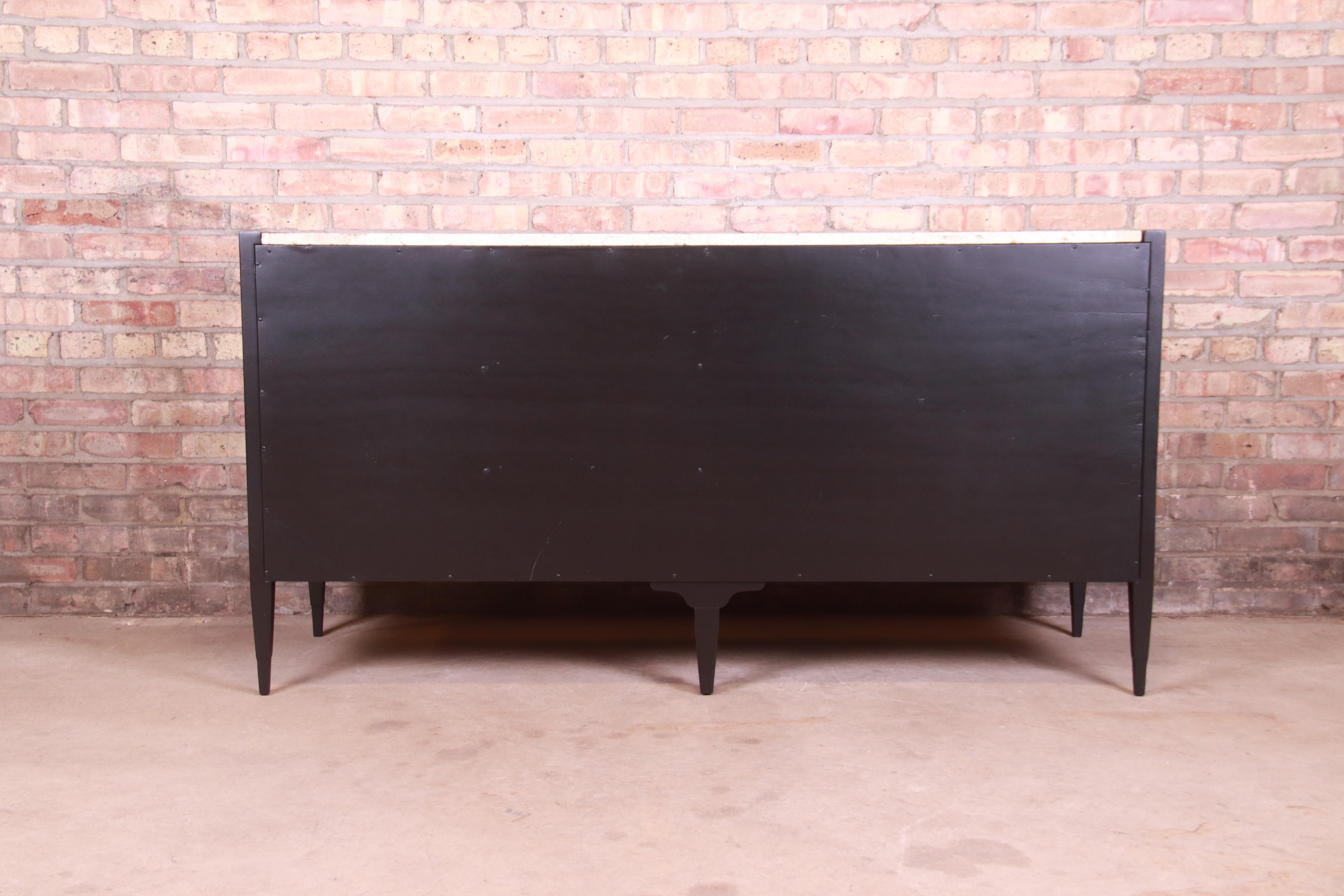 Merton Gershun Black Lacquer and Cane Travertine Top Dresser or Credenza 13