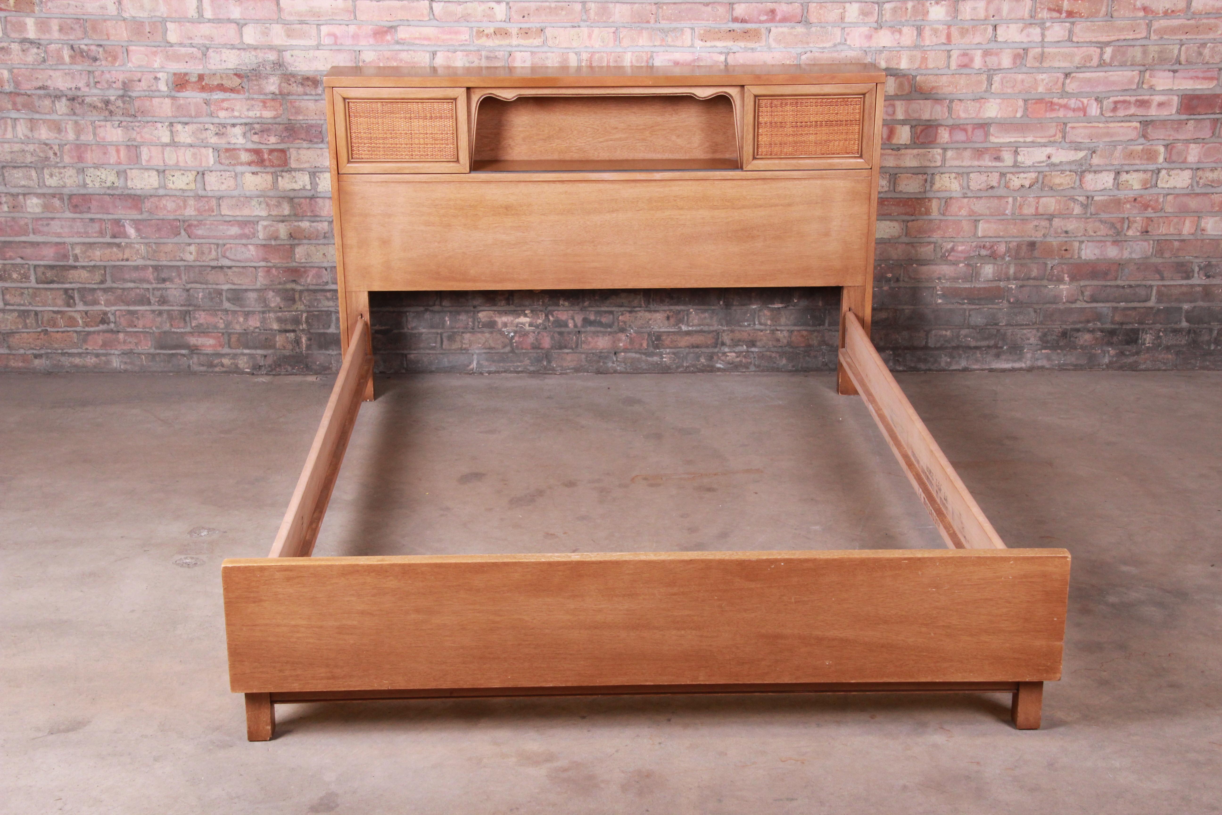 Mid-Century Modern Merton Gershun Bleached Mahogany and Cane Full Size Bed, 1960s