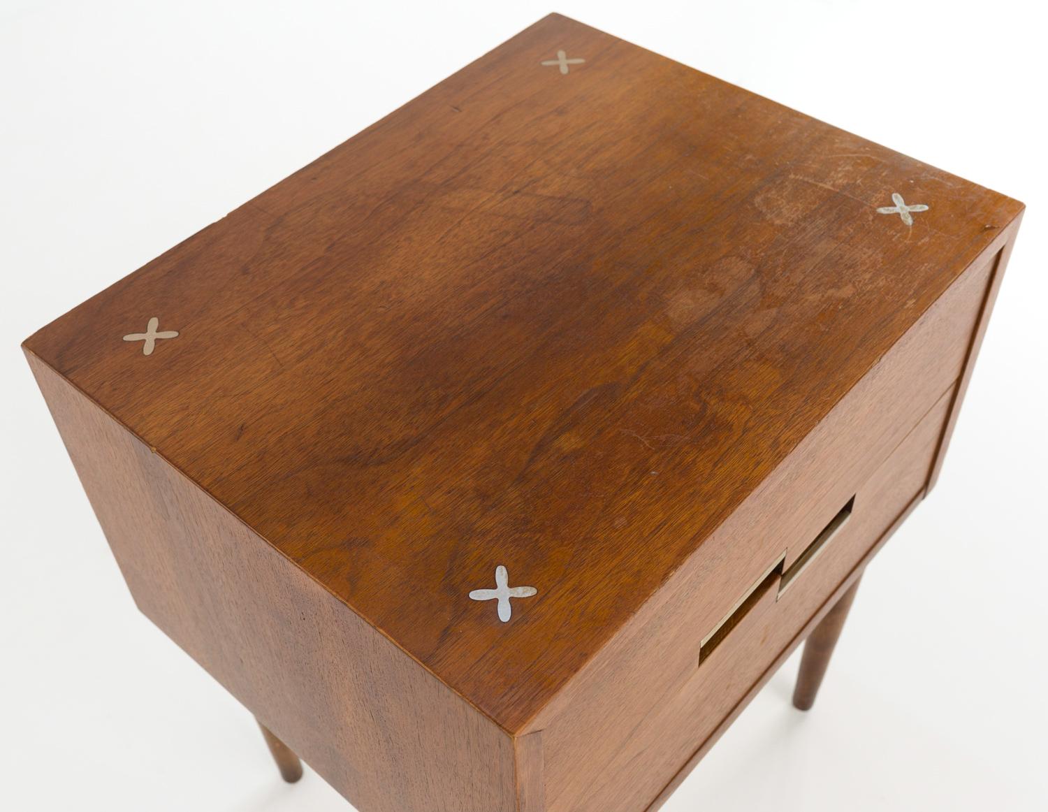 Merton Gershun for American Martinsville MCM Walnut & Brass X-Inlaid Nightstand 1
