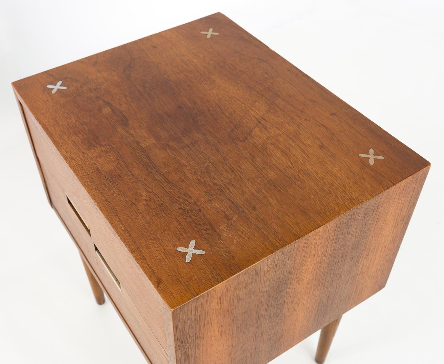 Merton Gershun for American Martinsville MCM Walnut & Brass X-Inlaid Nightstand 2