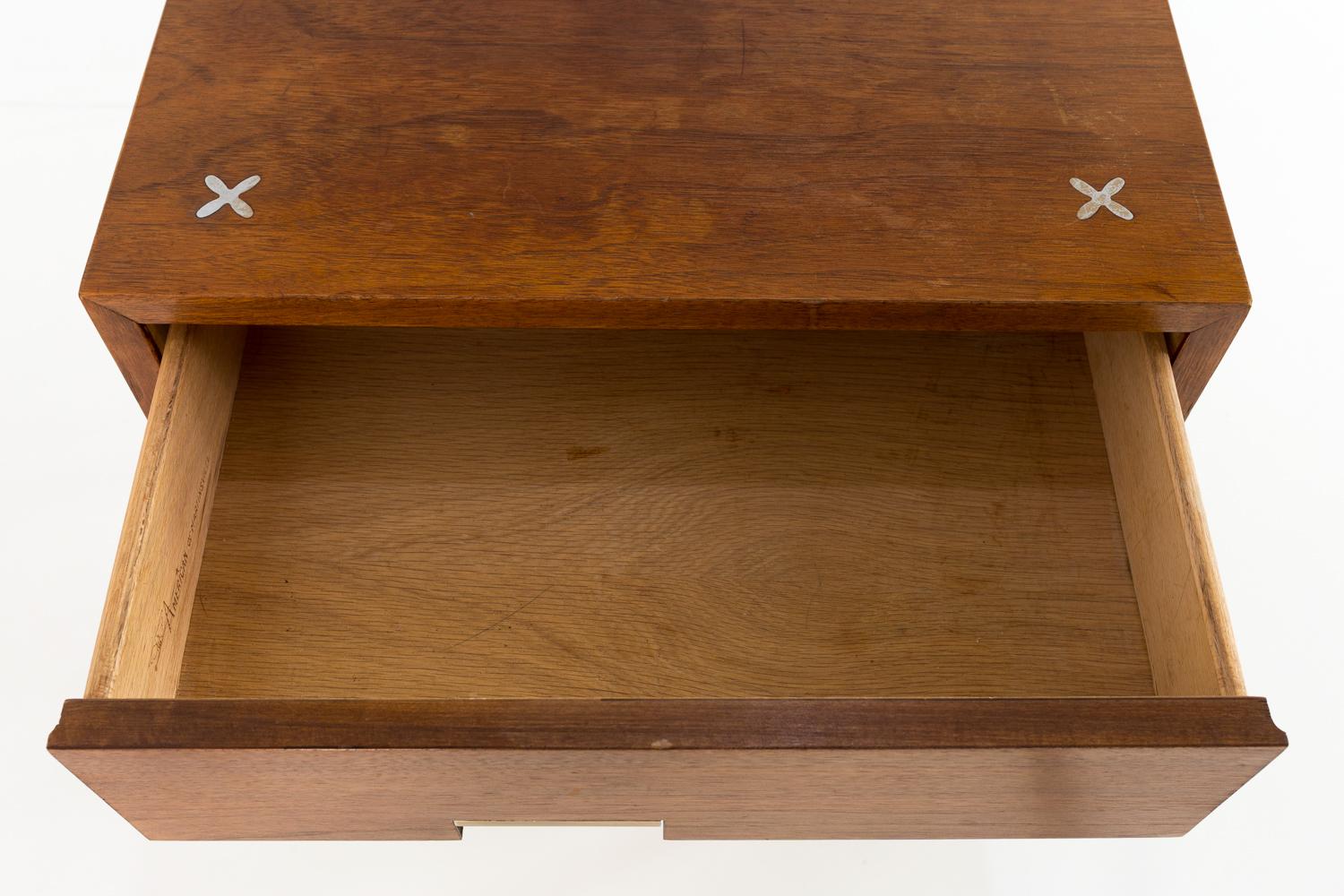 Merton Gershun for American Martinsville MCM Walnut & Brass X-Inlaid Nightstand 3