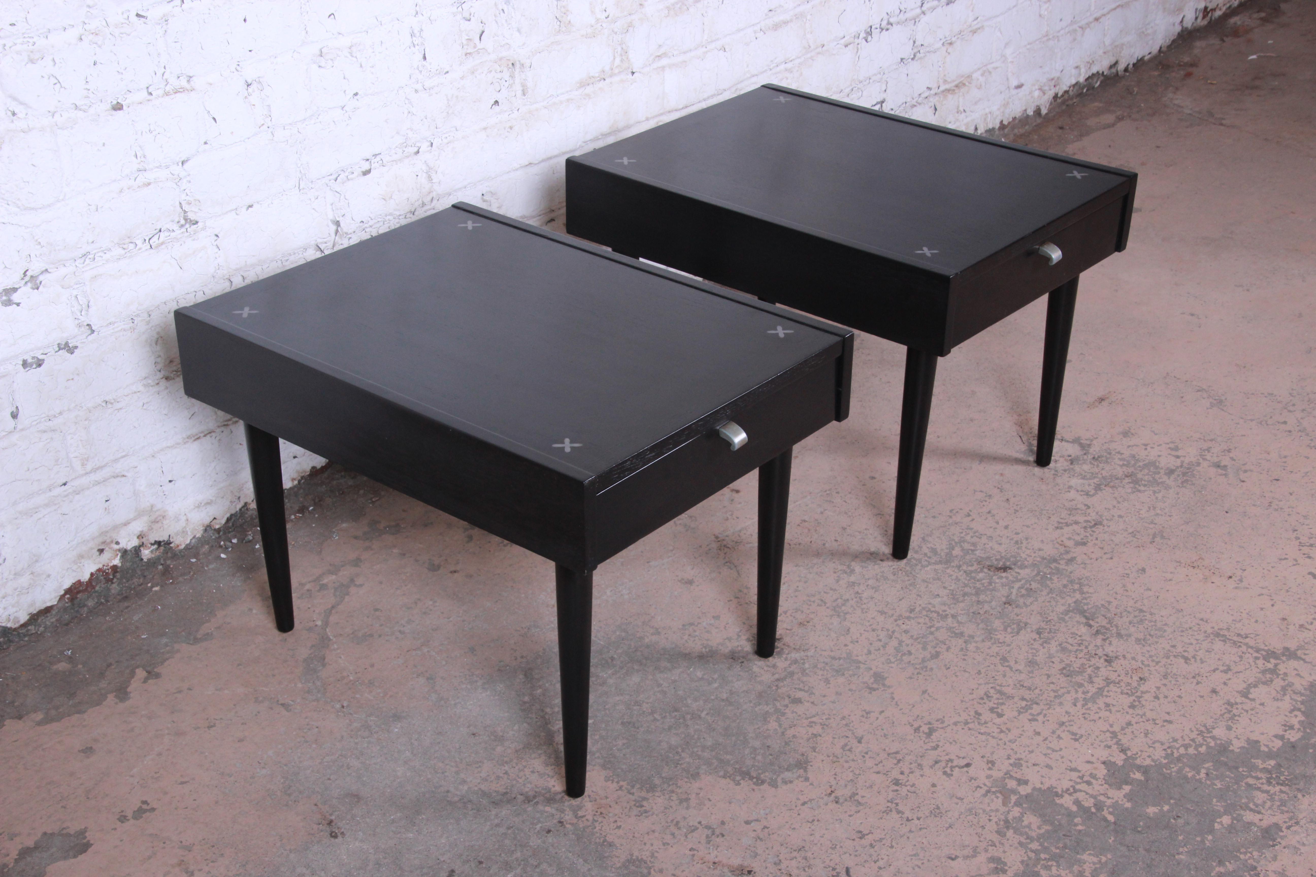 Merton Gershun for American of Martinsville Ebonized End Tables or Nightstands  In Good Condition In South Bend, IN