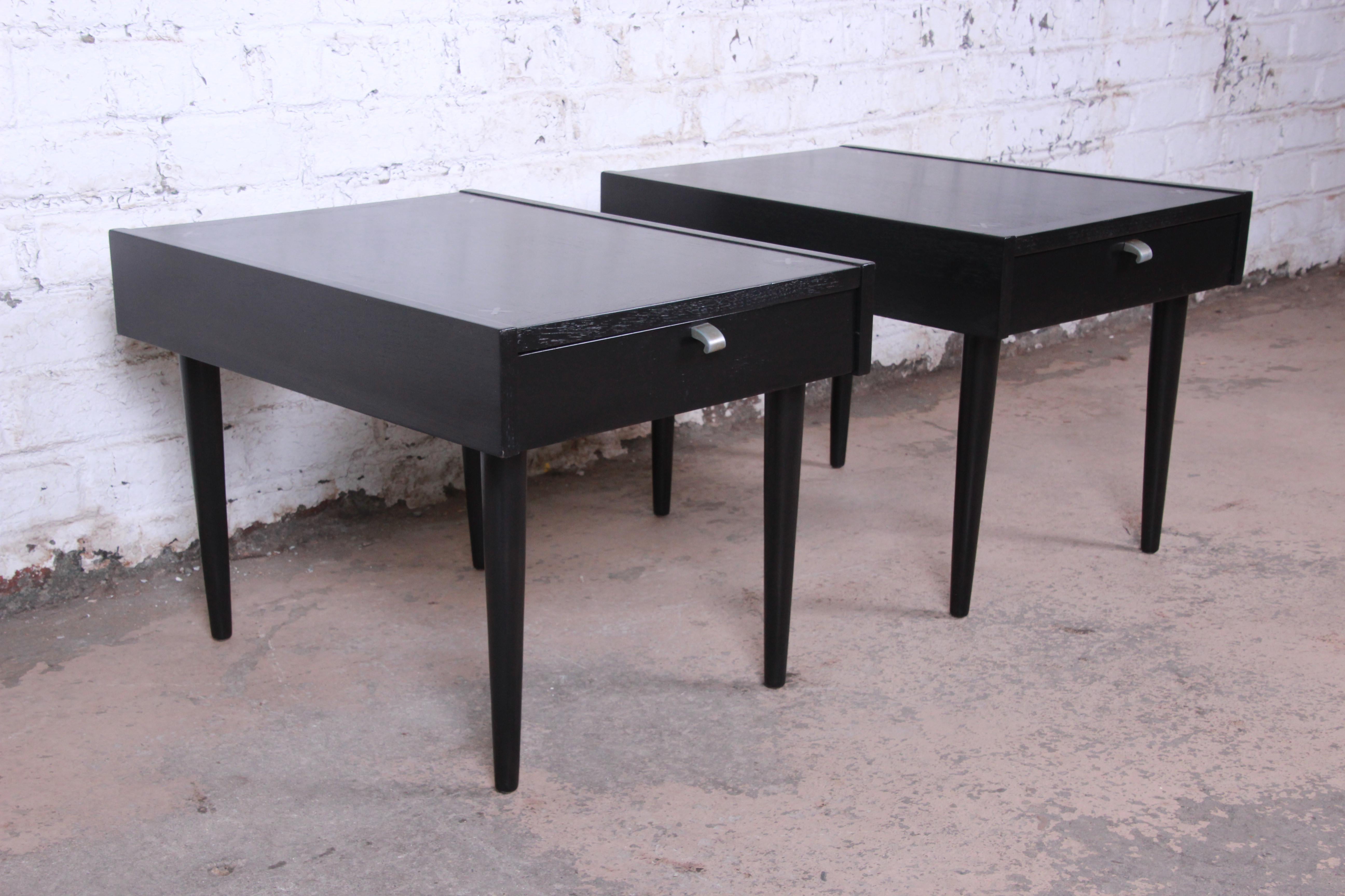 Mid-20th Century Merton Gershun for American of Martinsville Ebonized End Tables or Nightstands 