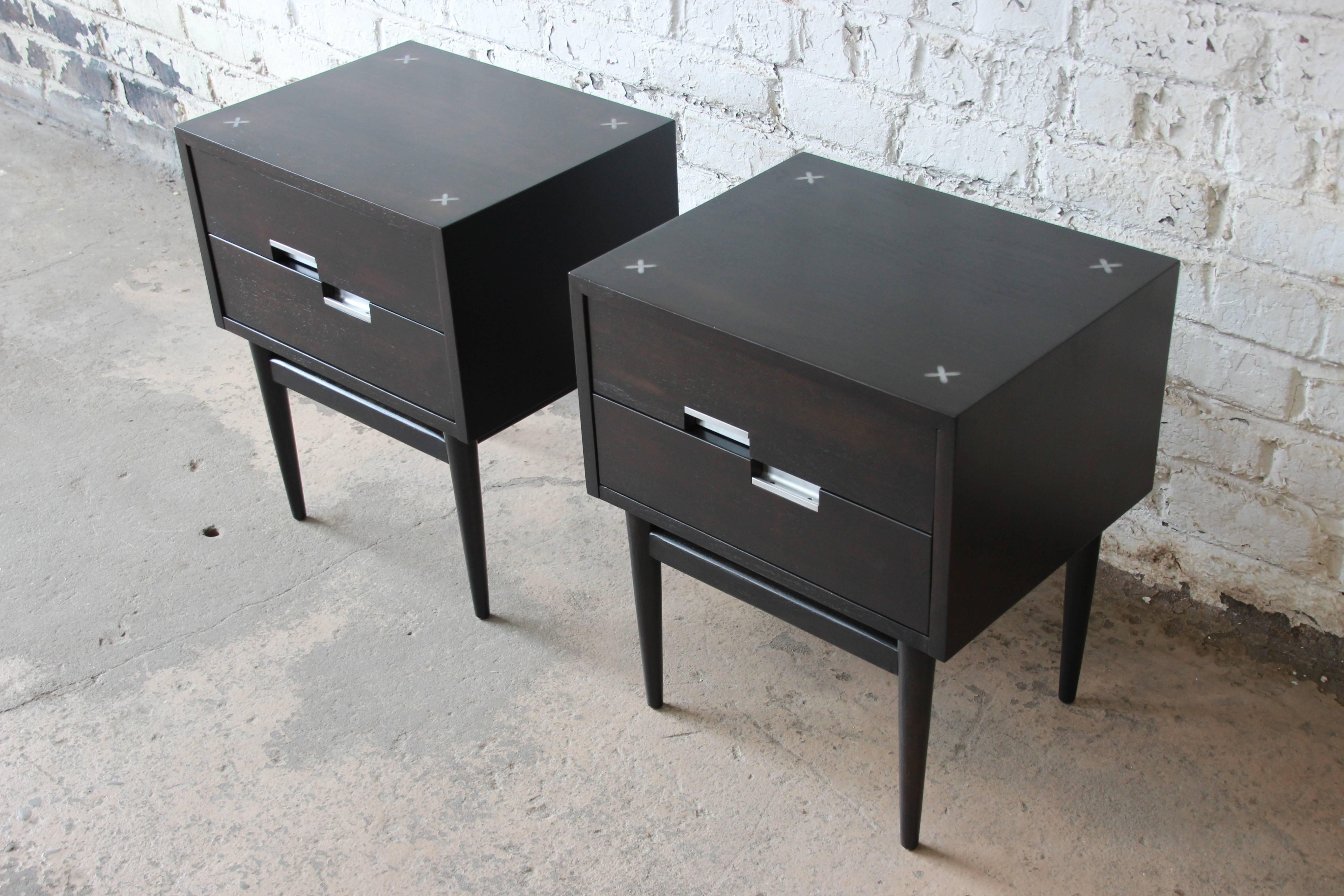 Mid-20th Century Merton Gershun for American of Martinsville Ebonized Nightstands, Pair