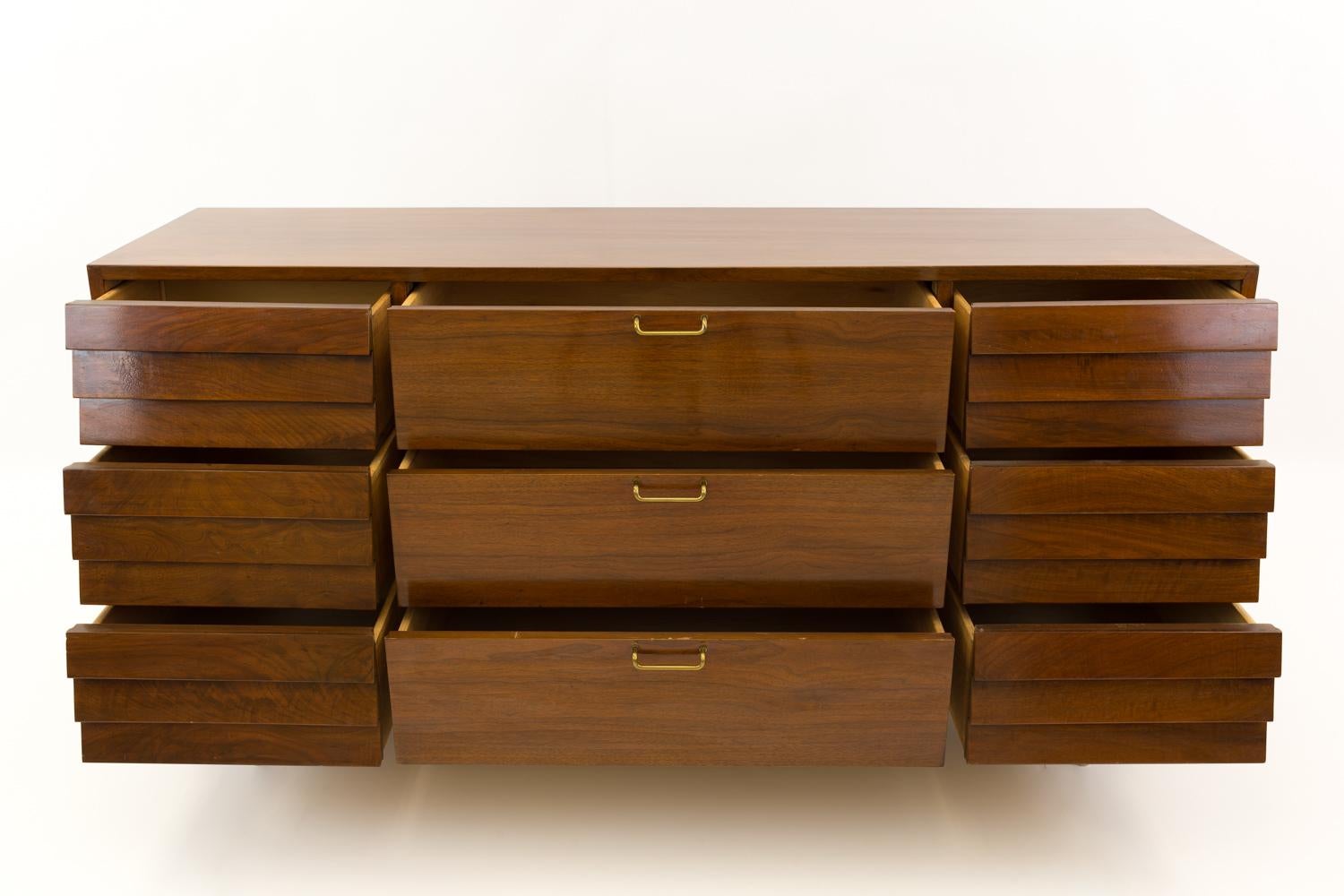 Wood Merton Gershun for American of Martinsville Louvered Front 9 Drawer Lowboy Dress