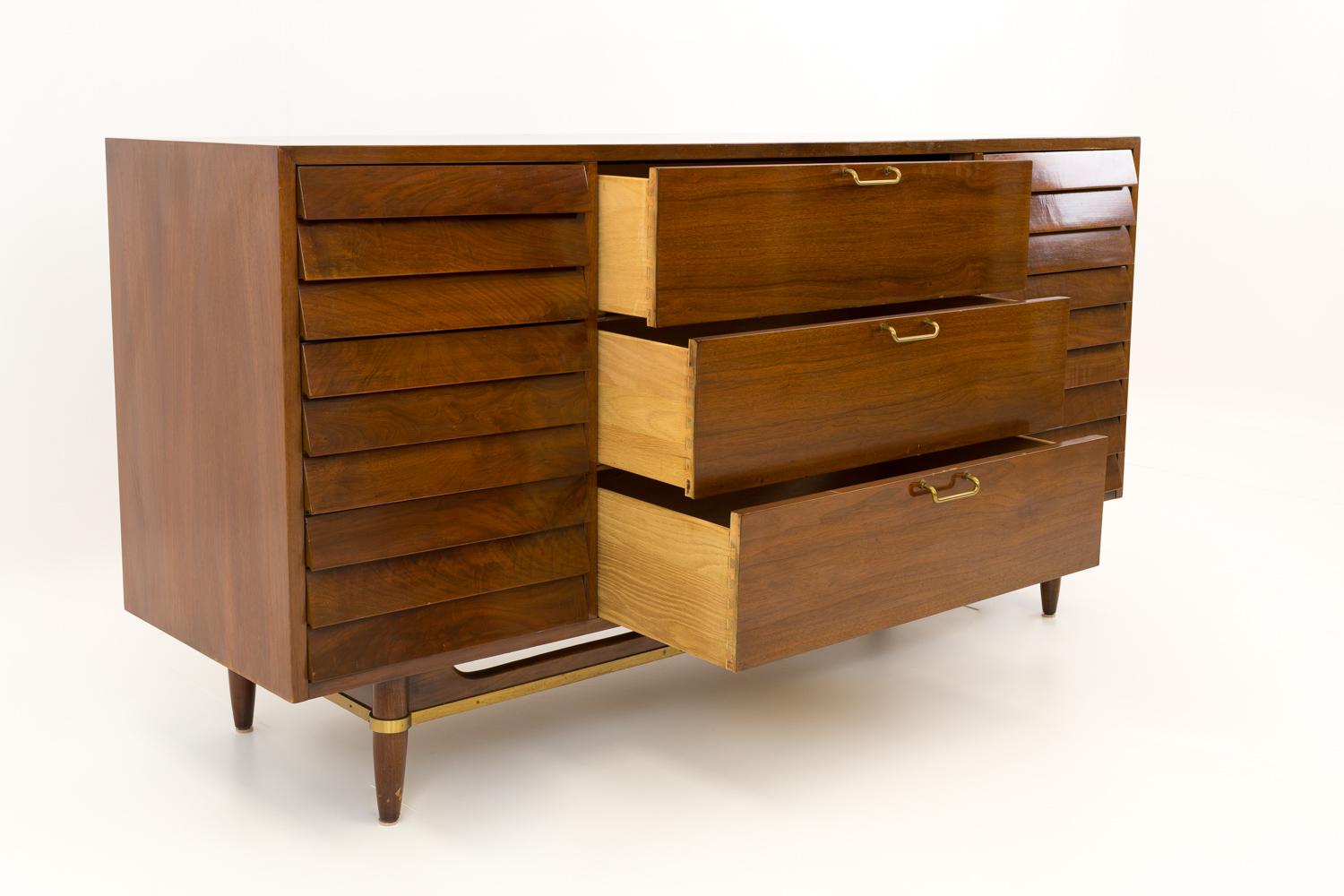 Merton Gershun for American of Martinsville Louvered Front 9 Drawer Lowboy Dress 1