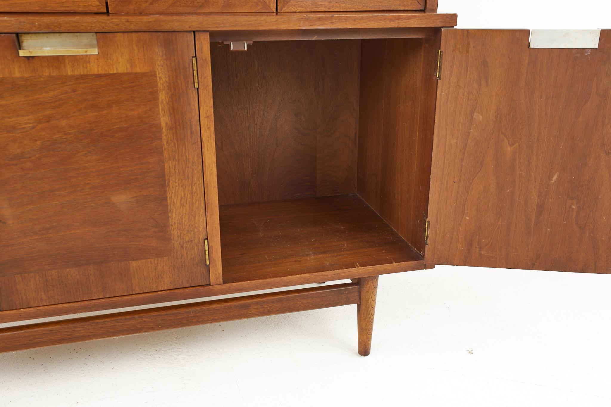 Late 20th Century Merton Gershun for American of Martinsville MCM Walnut and Brass Buffet Hutch