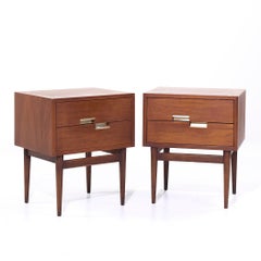 Merton Gershun for American of Martinsville MCM Walnut and Brass Nightstands - 2