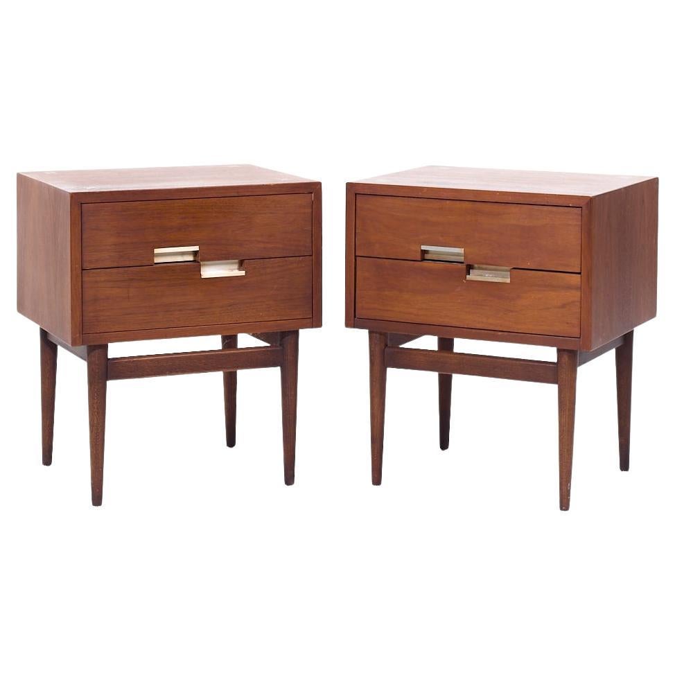 Merton Gershun for American of Martinsville MCM Walnut and Brass Nightstands - 2