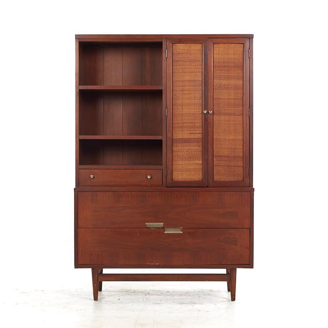 Merton Gershun for American of Martinsville Mid Century Walnut and Cane Bookcase Hutch

This bookcase hutch measures: 40.5 wide x 15.5 deep x 60.25 inches high

All pieces of furniture can be had in what we call restored vintage condition. That
