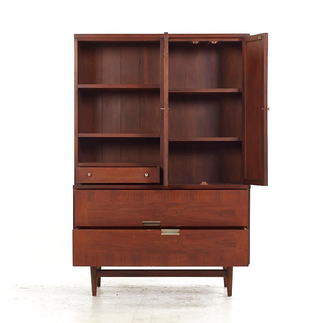 Merton Gershun for American of Martinsville MCM Walnut and Cane Bookcase Hutch For Sale 1