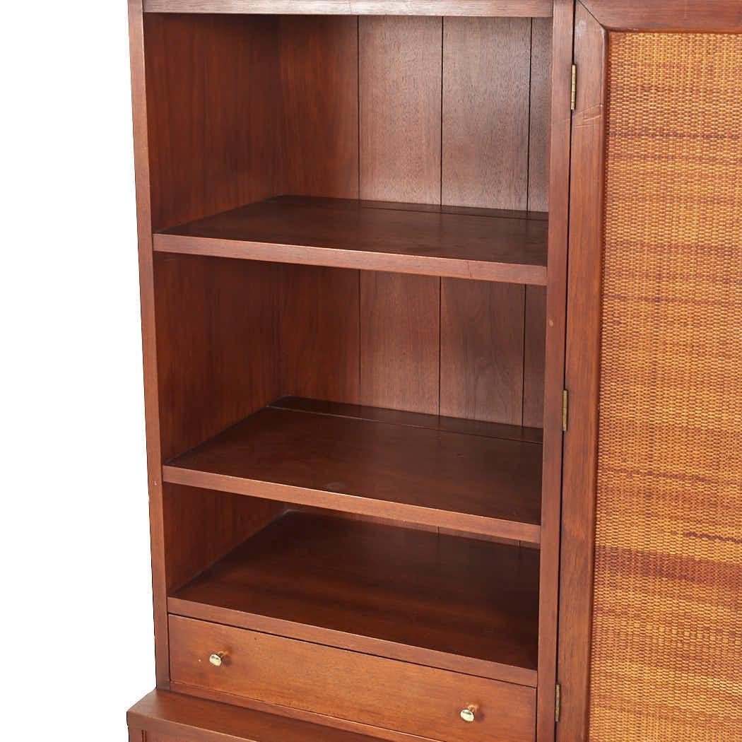 Merton Gershun for American of Martinsville MCM Walnut and Cane Bookcase Hutch For Sale 2