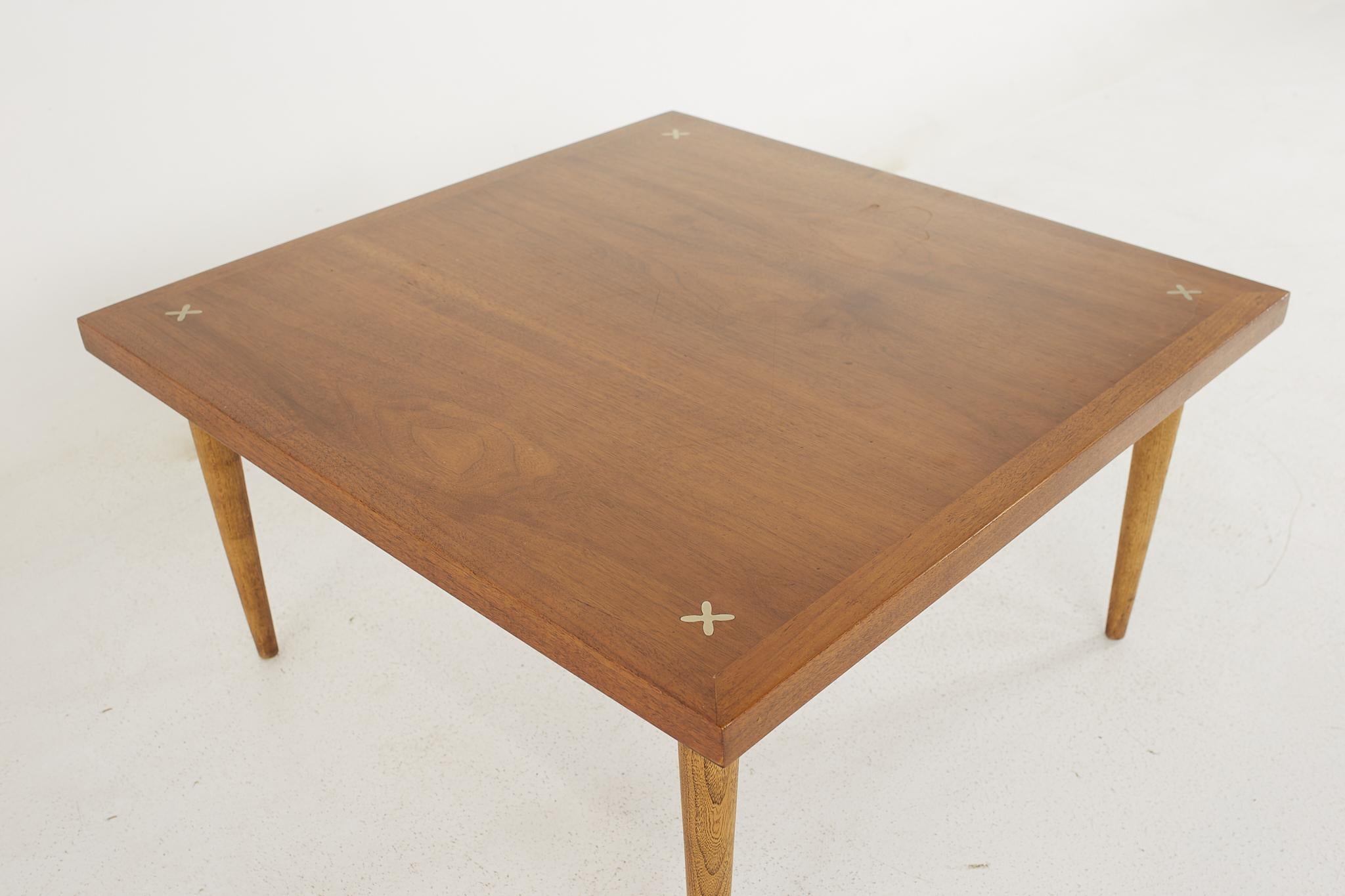 Merton Gershun for American of Martinsville MCM Walnut Square Coffee Table In Good Condition For Sale In Countryside, IL