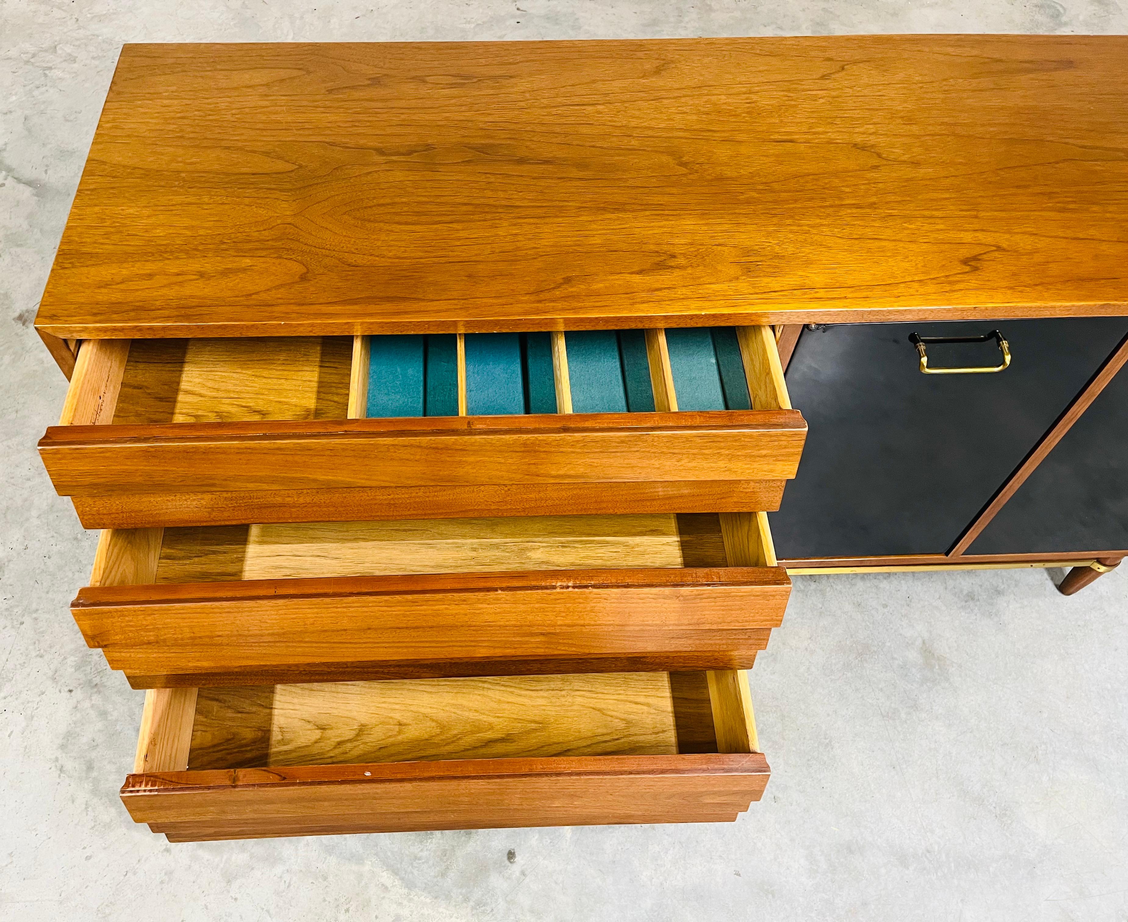 Carved Merton Gershun for American of Martinsville Mid-Century Lowboy Credenza For Sale