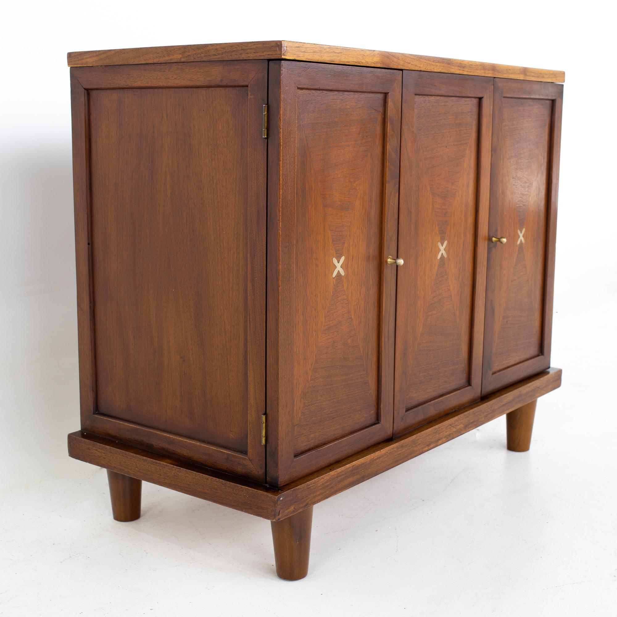 Mid-Century Modern Merton Gershun for American of Martinsville Mid Century Walnut Bar Record Creden