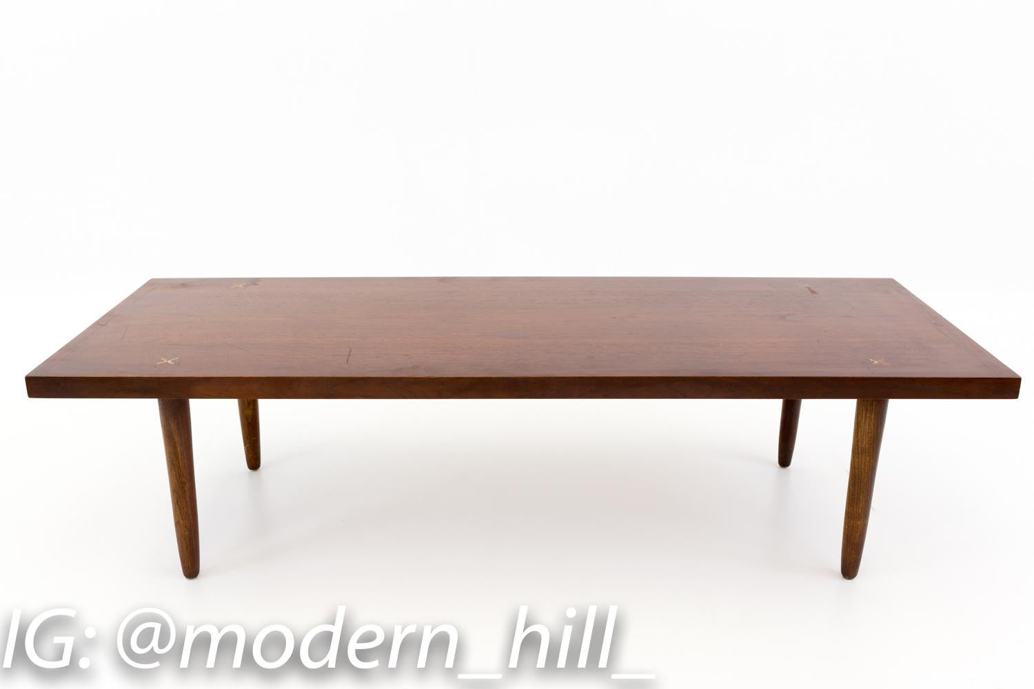 Merton Gershun for American of Martinsville Mid Century X inlaid coffee table or bench

This table measures: 54 wide x 20.5 deep x 14.25 high

All pieces of furniture can be had in what we call restored vintage condition. That means the piece is