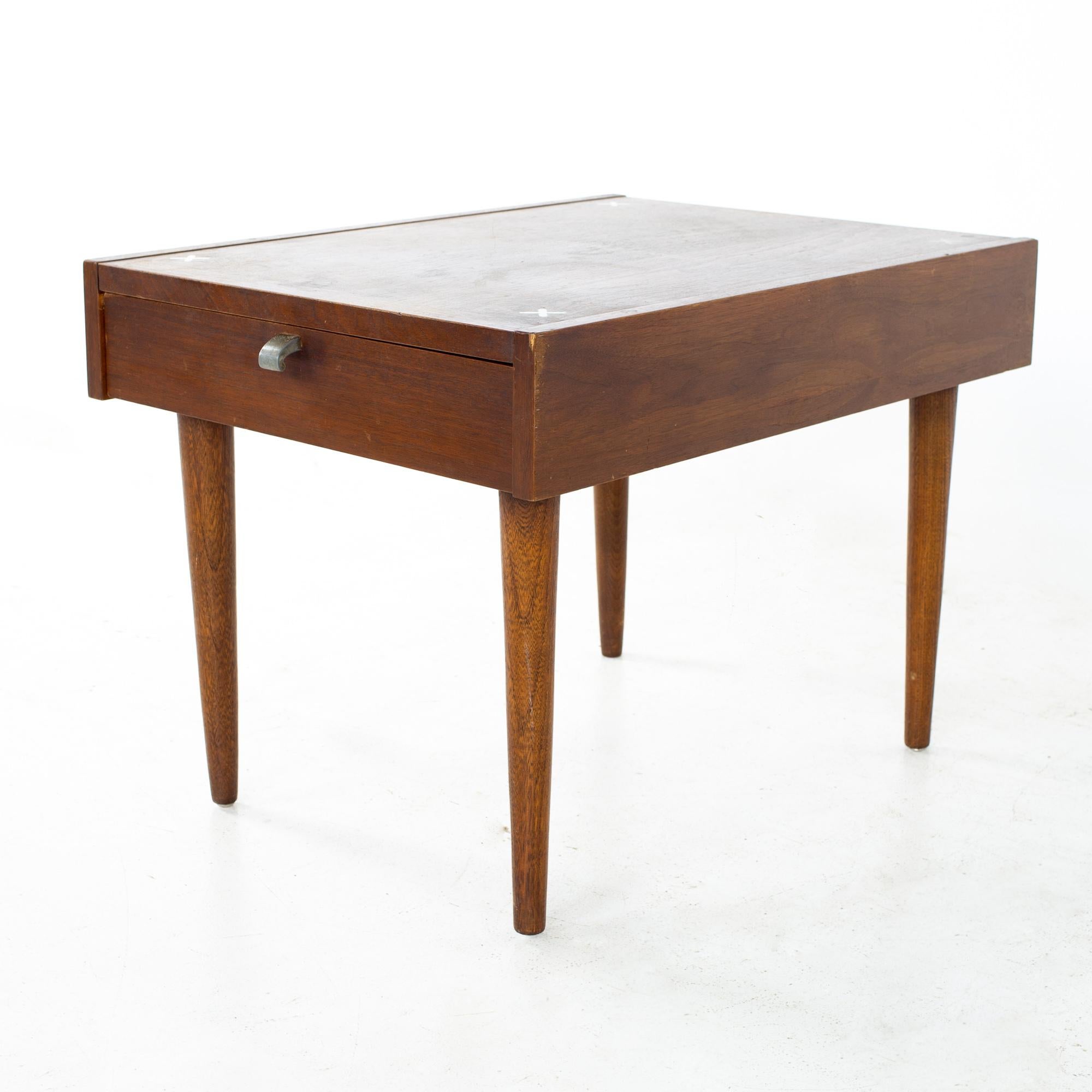 Merton Gershun for American of Martinsville mid century X inlaid walnut side end table
End table measures: 20 wide x 27 deep x 19 inches high

All pieces of furniture can be had in what we call restored vintage condition. That means the piece is