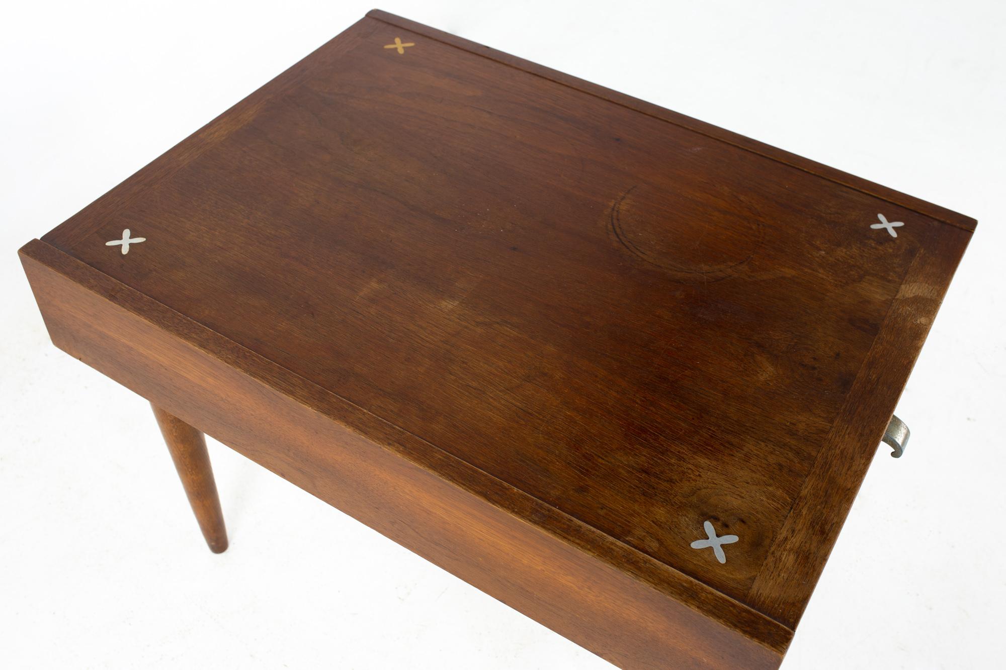 Late 20th Century Merton Gershun for American of Martinsville Mid Century X Inlaid Walnut Side End For Sale