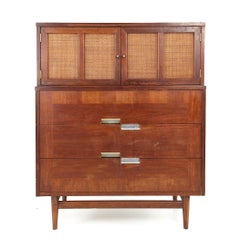 Merton Gershun for American of Martinsville Mid Century X Inlay Walnut 5 Drawer