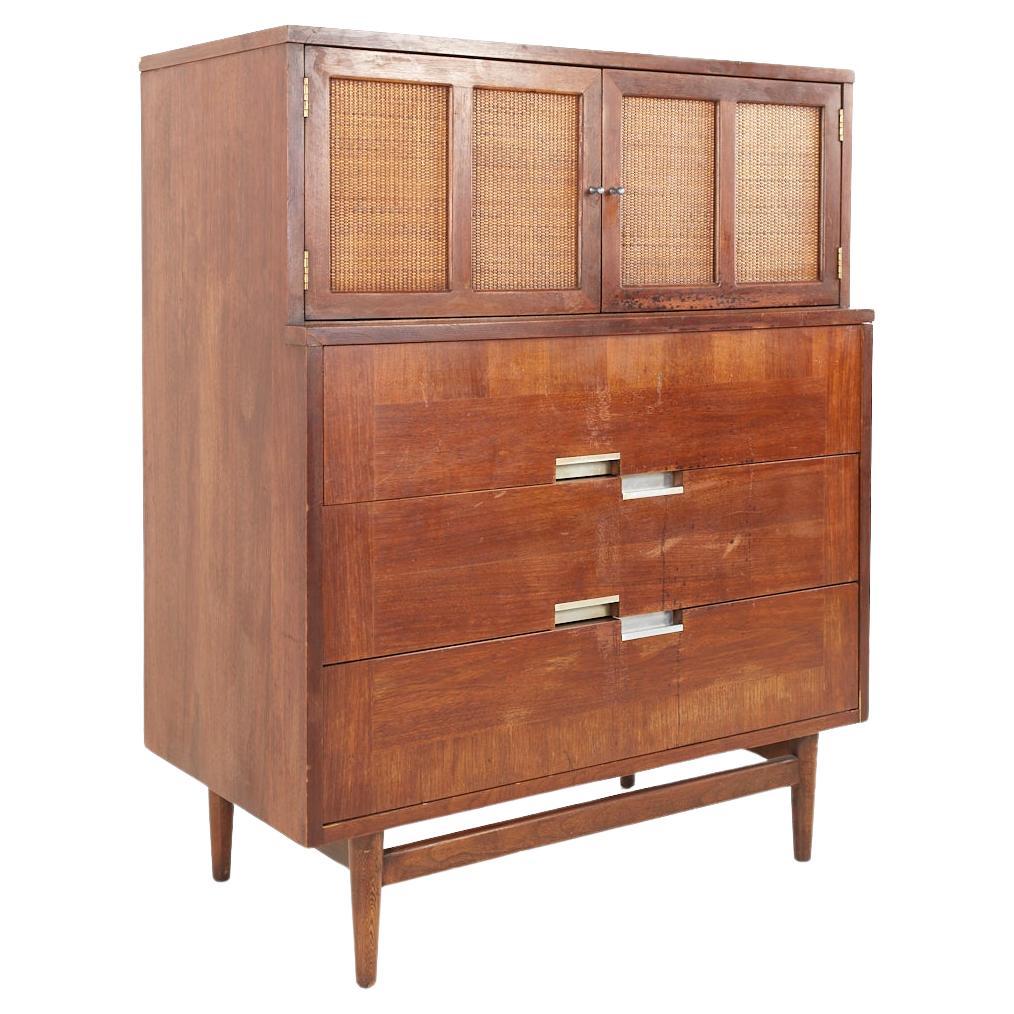 Merton Gershun for American of Martinsville Mid Century X Inlay Walnut 5 Drawer