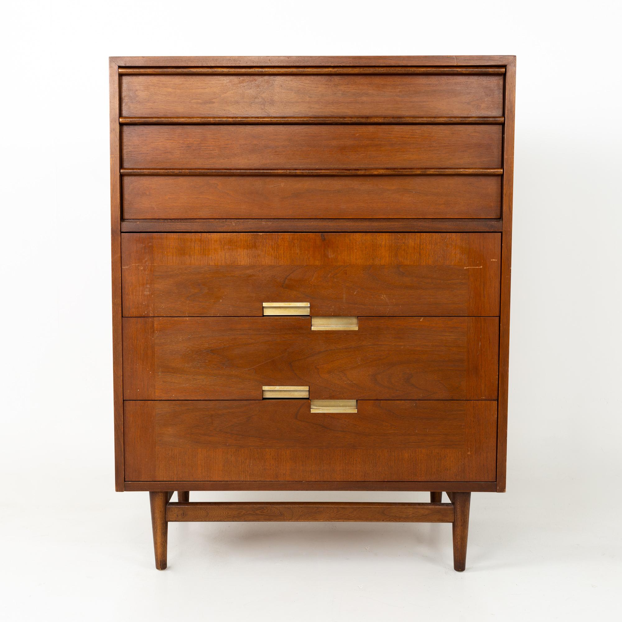 Merton Gershun for American of Martinsville Mid Century walnut highboy dresser
This dresser is 34 wide x 18.5 deep x 44.75 inches high

This price includes getting this piece in what we call restored vintage condition. That means the piece is