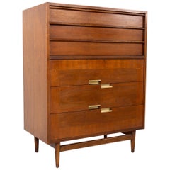 merton gershun for american of martinsville dresser Merton Gershun for American of Martinsville Mid Century Walnut Highboy Dresser