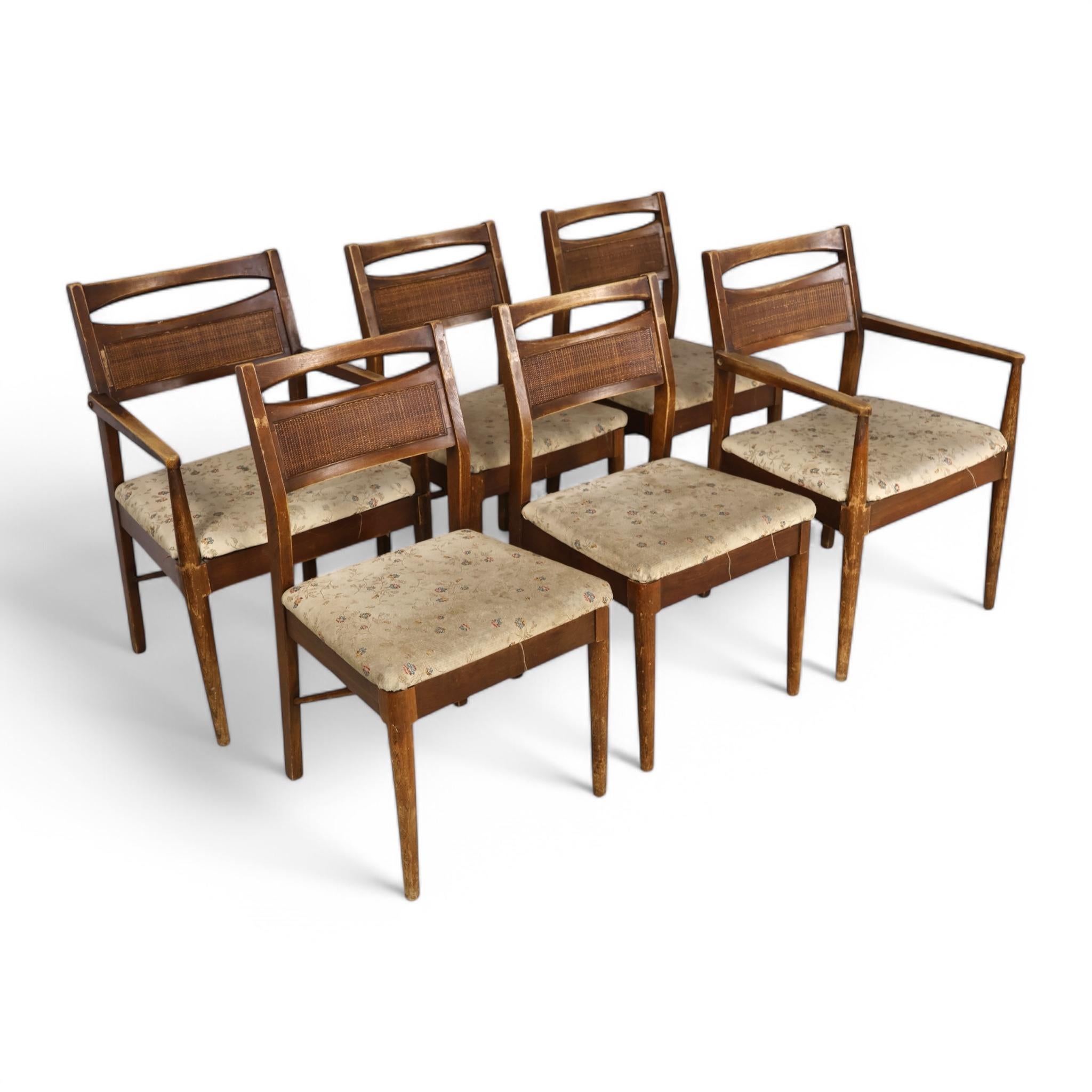 Walnut Merton Gershun for American of Martinsville Set of 6 Vintage Dining Chairs 1960s For Sale
