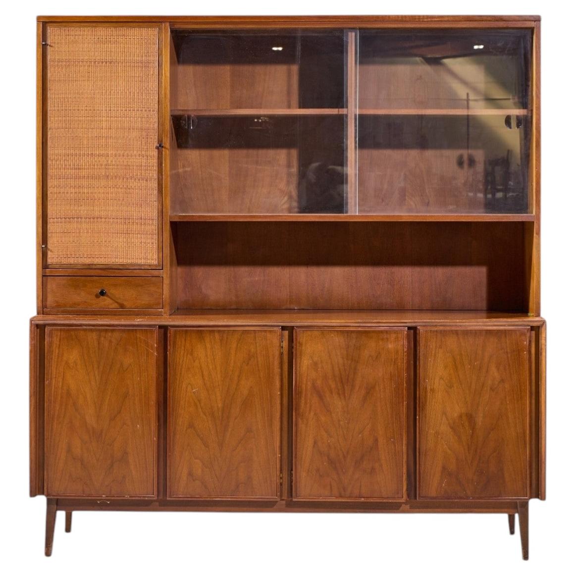 Merton Gershun for American of Martinsville Walnut and Cane Credenza and Hutch