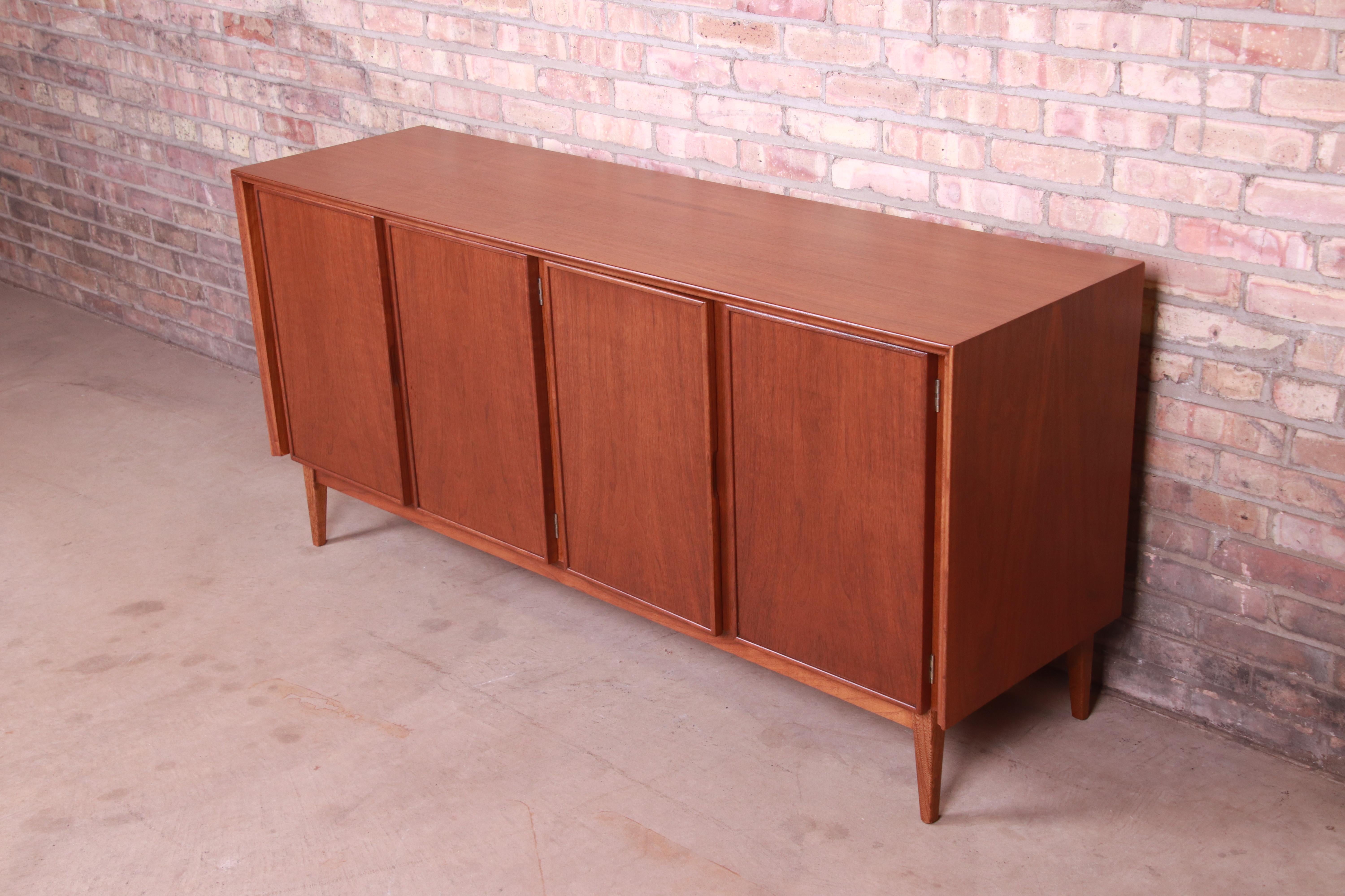 Merton Gershun for American of Martinsville Walnut Credenza, Newly Refinished In Good Condition In South Bend, IN