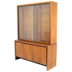 Merton Gershun for Dillingham Mid Century Bookmatched Walnut China Cabinet