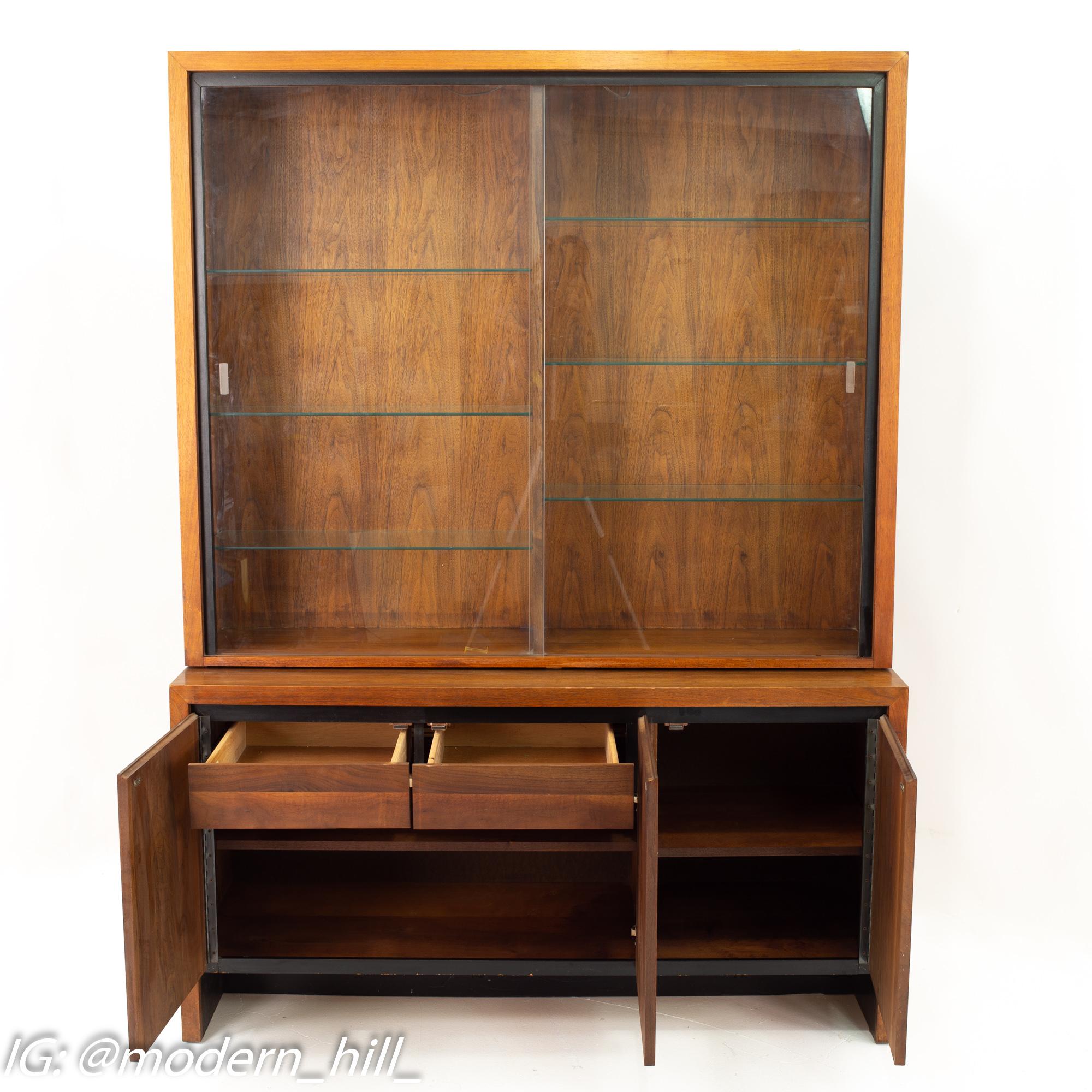 Mid-Century Modern Merton Gershun for Dillingham Mid Century Bookmatched Walnut China Cabinet