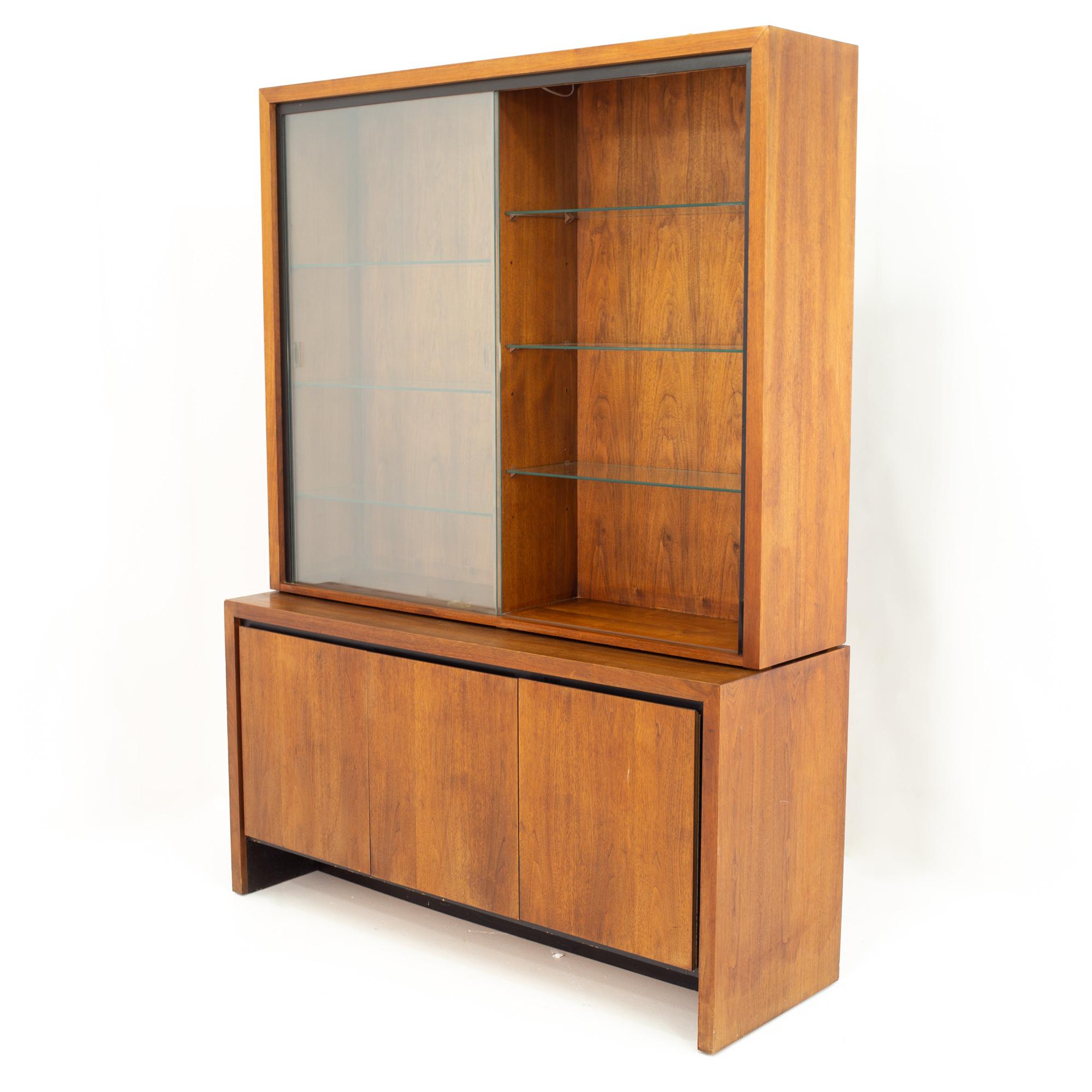 Wood Merton Gershun for Dillingham Mid Century Bookmatched Walnut China Cabinet