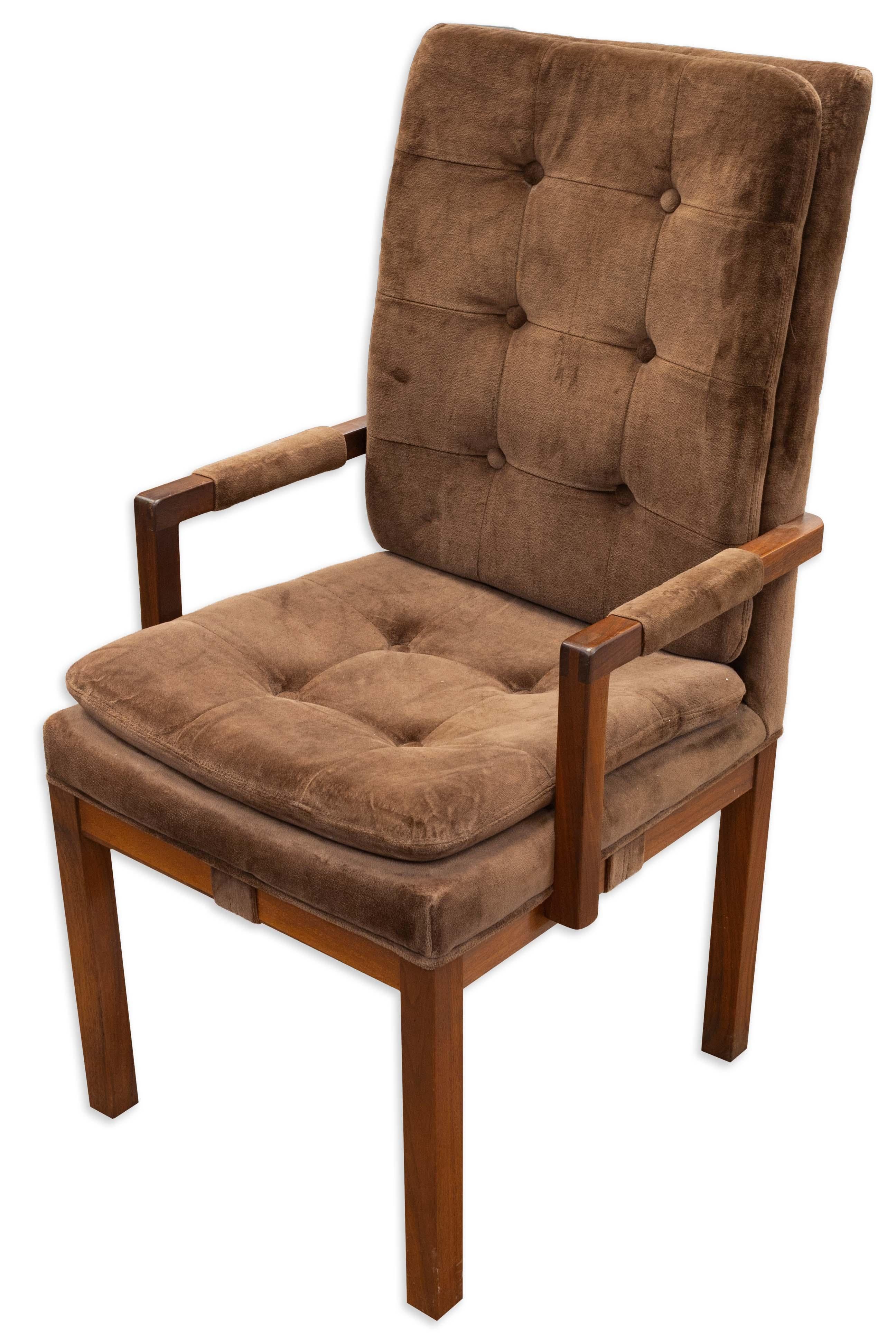 Modern Merton Gershun For Dillingham Set Of 6 Brown Upholstered Dining Chairs For Sale