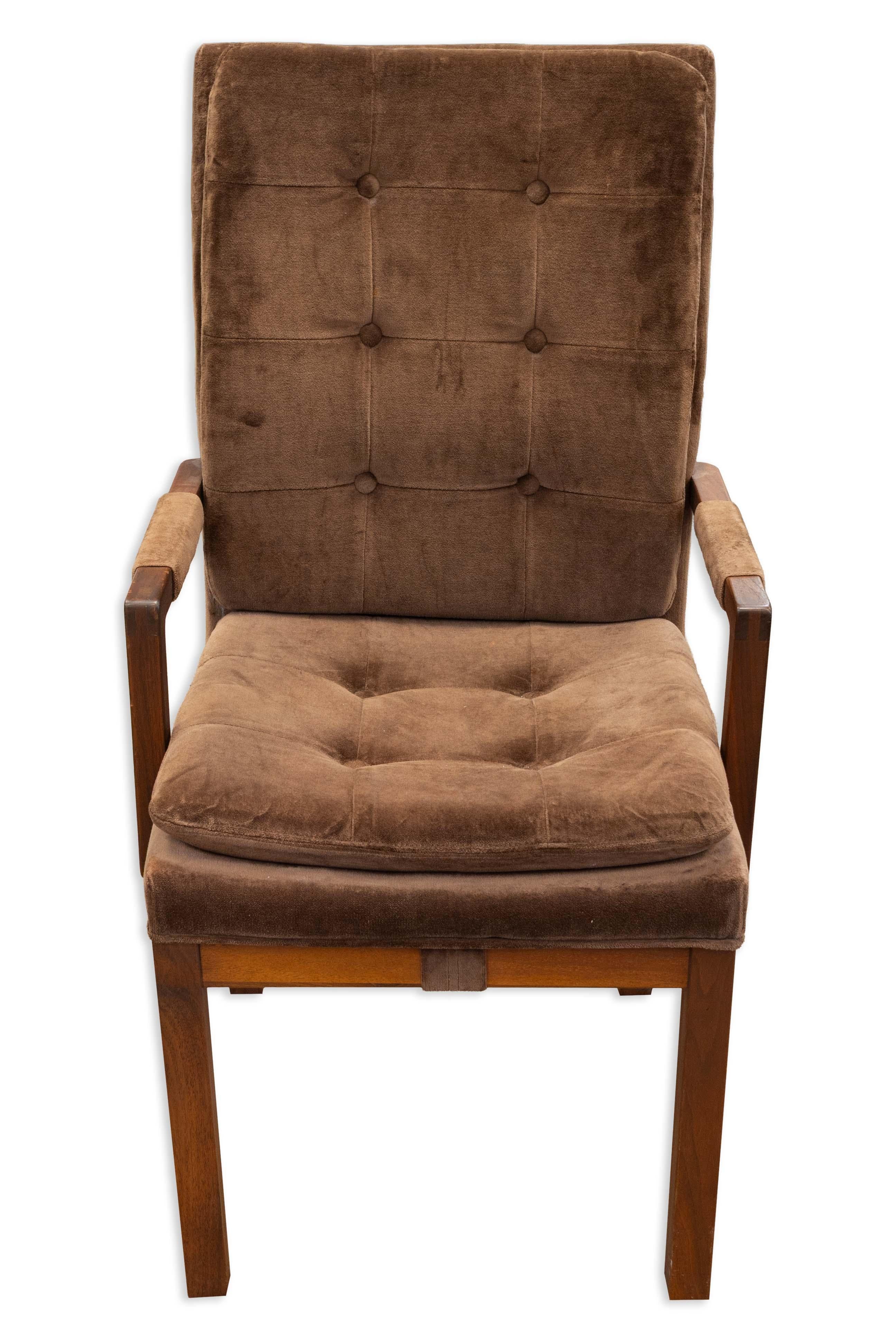 Americano Merton Gershun per Dillingham Set di 6 sedie da pranzo imbottite marroni in vendita