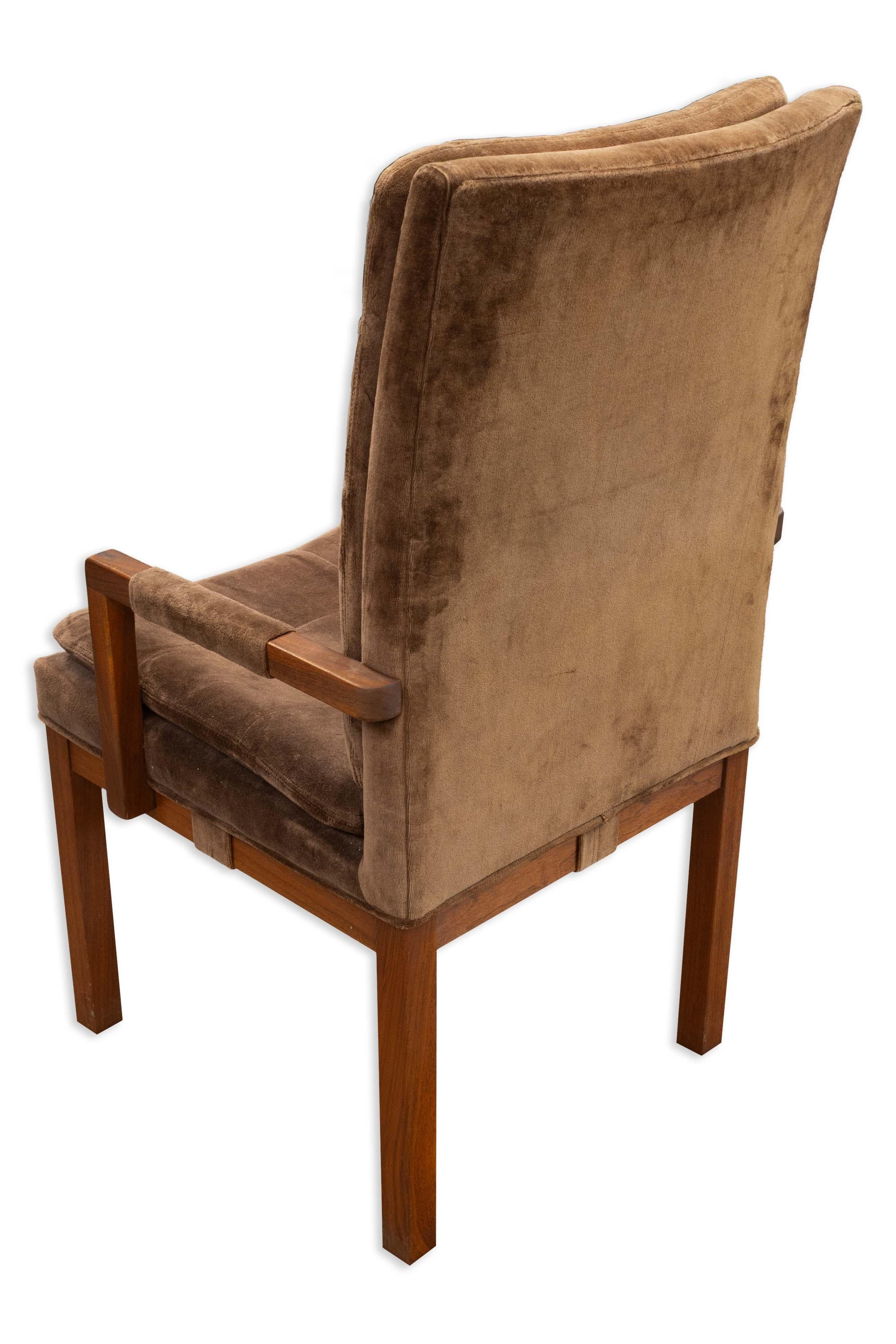 Merton Gershun For Dillingham Set Of 6 Brown Upholstered Dining Chairs In Good Condition For Sale In Keego Harbor, MI