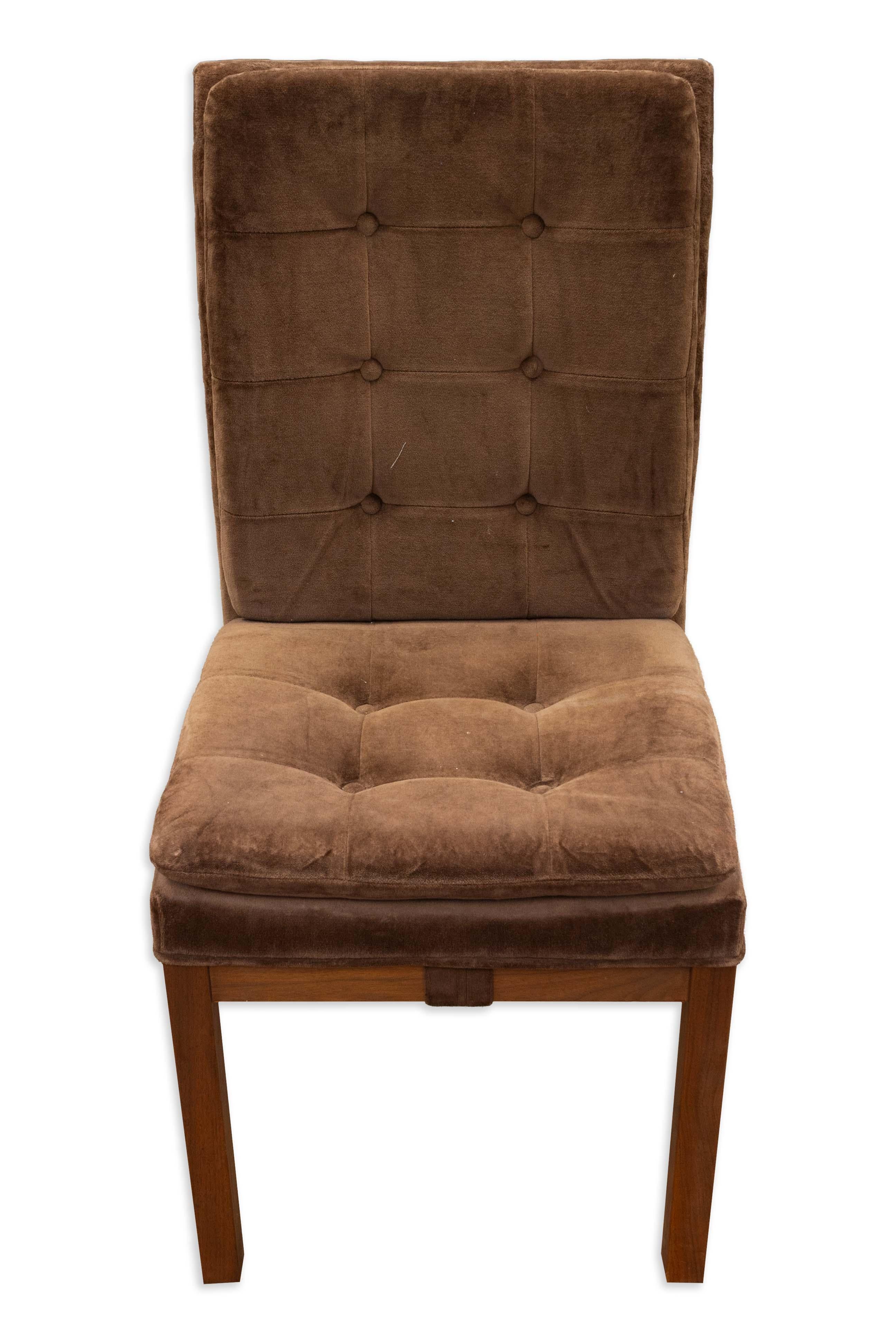 Tessuto Merton Gershun per Dillingham Set di 6 sedie da pranzo imbottite marroni in vendita