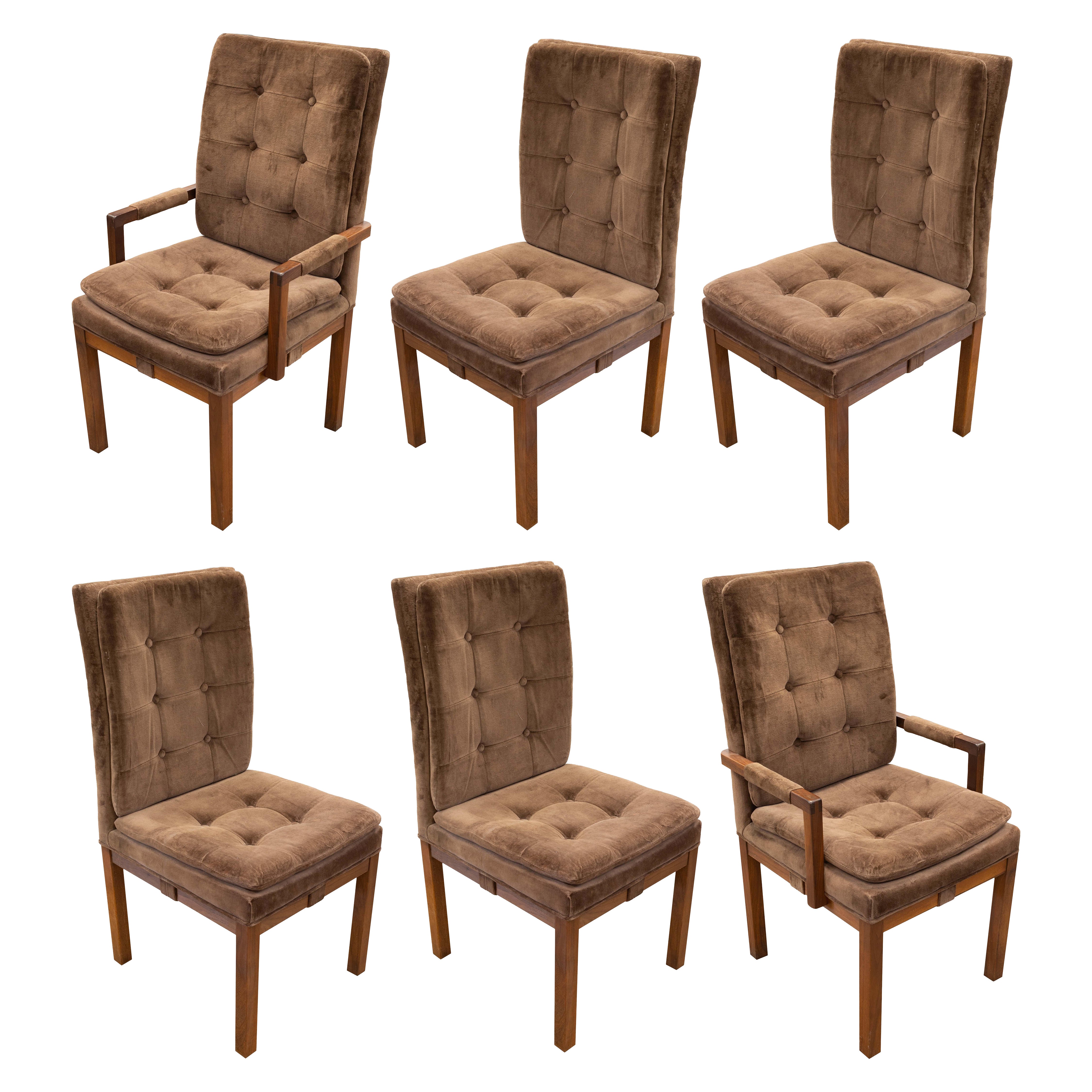 Merton Gershun For Dillingham Set Of 6 Brown Upholstered Dining Chairs For Sale