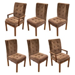 Merton Gershun For Dillingham Set Of 6 Brown Upholstered Dining Chairs (Chaises de salle à manger tapissées)