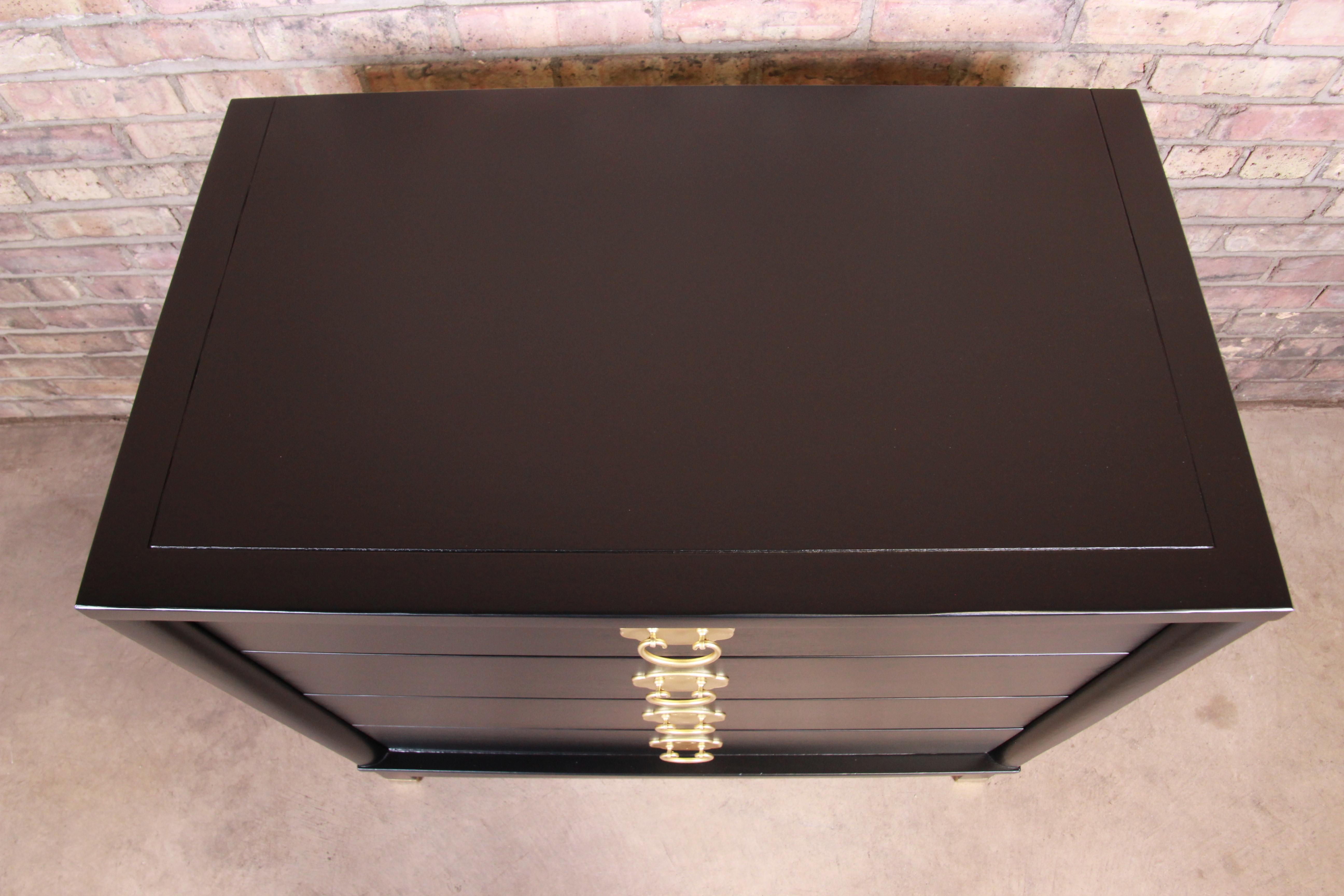 Merton Gershun Hollywood Regency Black Lacquered Chest of Drawers, Refinished 4