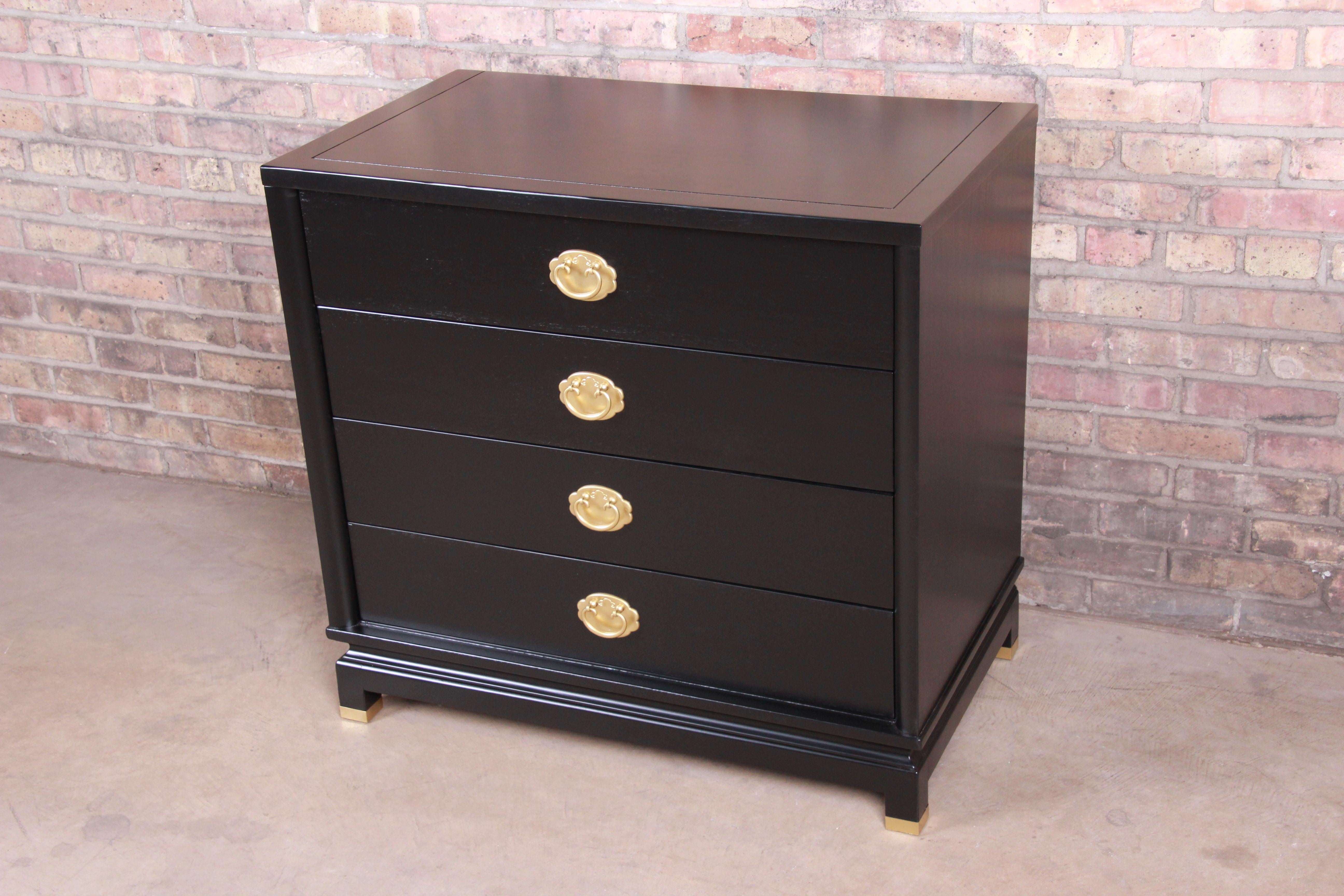 Merton Gershun Hollywood Regency Black Lacquered Chest of Drawers, Refinished In Good Condition In South Bend, IN
