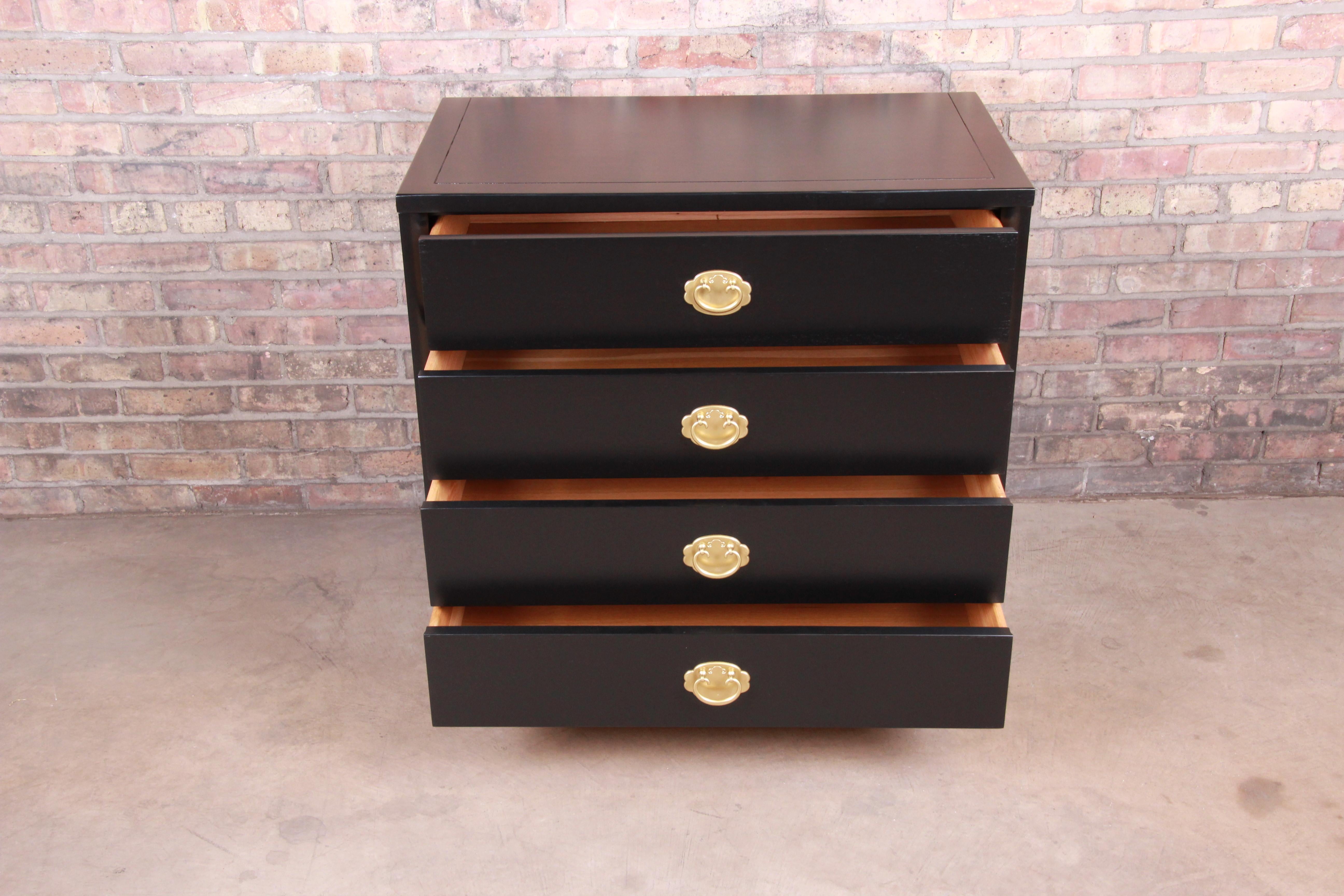 Mid-20th Century Merton Gershun Hollywood Regency Black Lacquered Chest of Drawers, Refinished