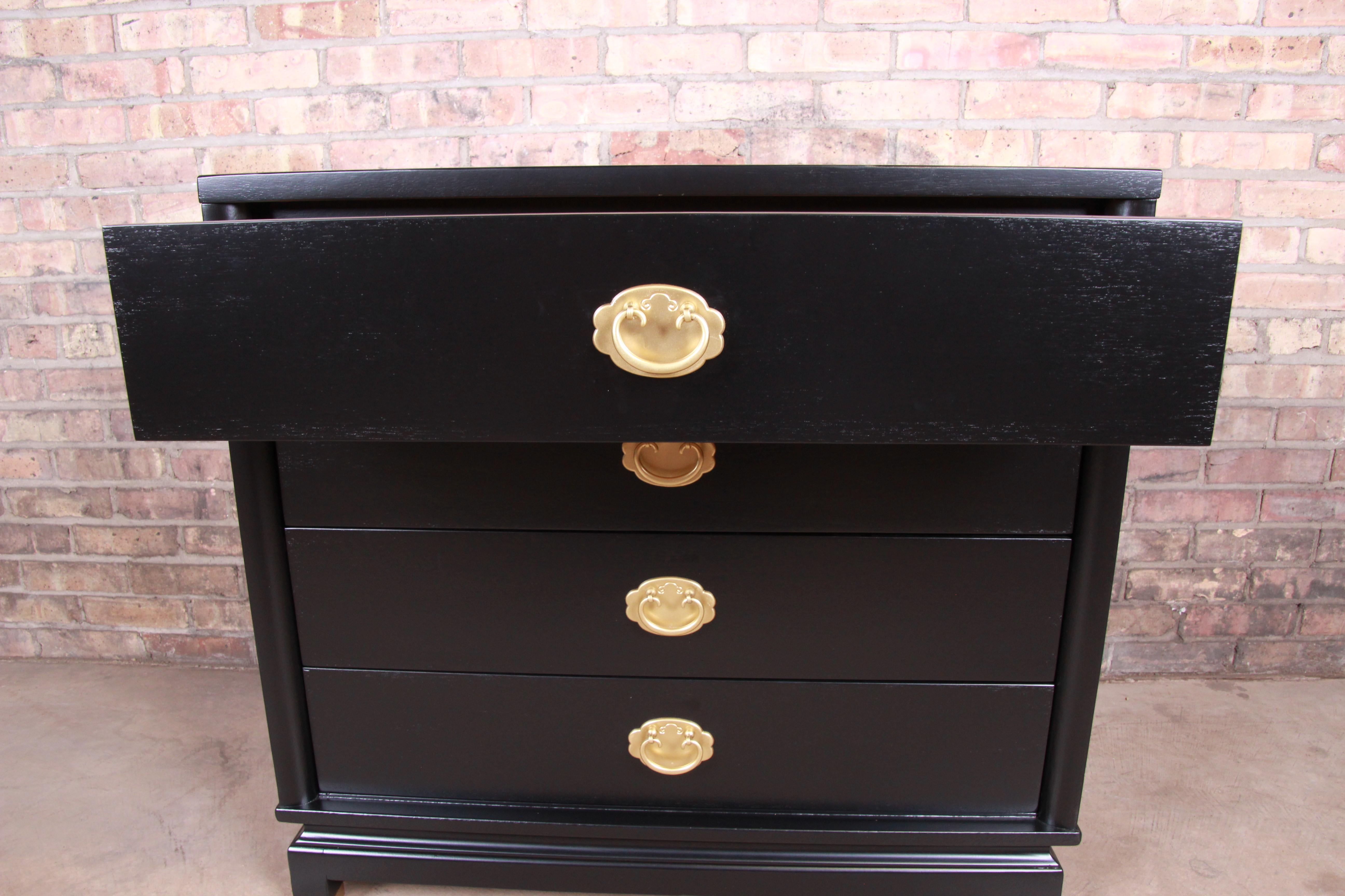 Merton Gershun Hollywood Regency Black Lacquered Chest of Drawers, Refinished 1