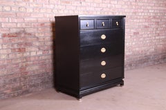 Merton Gershun Hollywood Regency Black Lacquered Highboy Dresser, Refinished