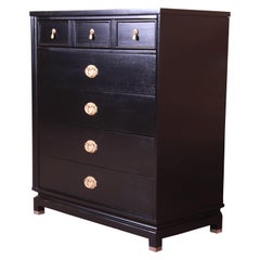 Merton Gershun Hollywood Regency Black Lacquered Highboy Dresser, Refinished