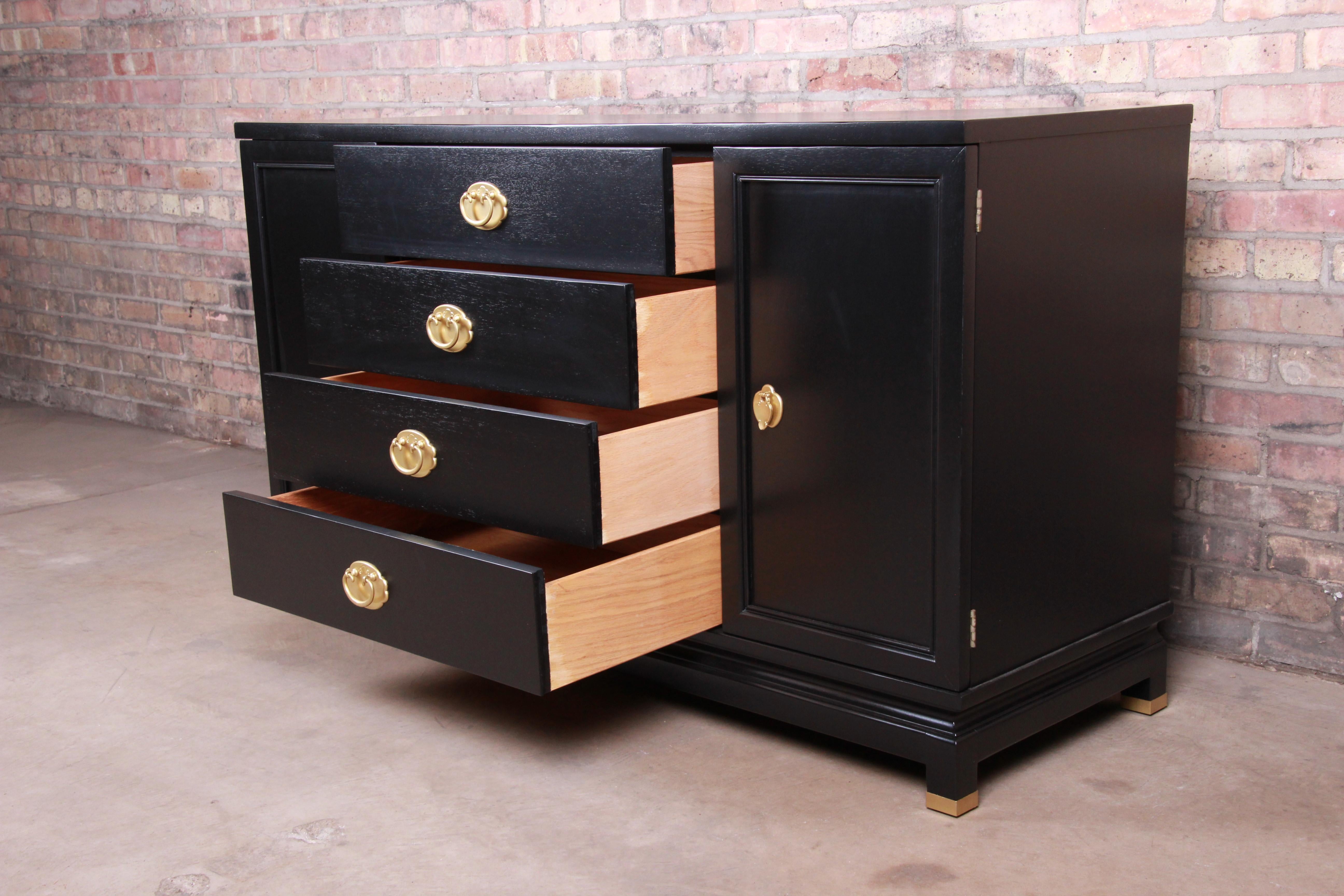 Mid-Century Modern Merton Gershun Hollywood Regency Black Lacquered Sideboard Credenza, Refinished