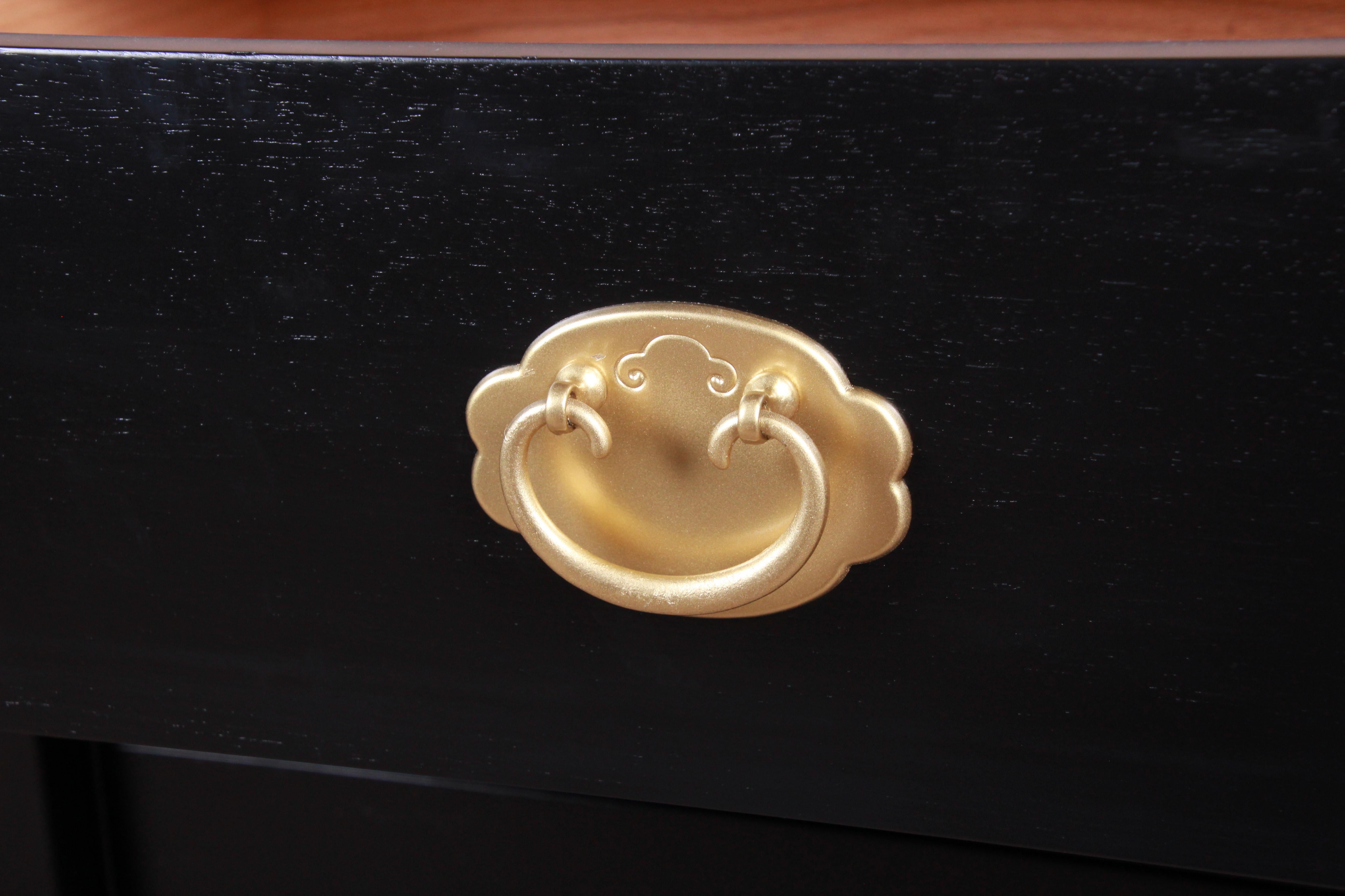 Merton Gershun Hollywood Regency Black Lacquered Sideboard Credenza, Refinished In Good Condition In South Bend, IN