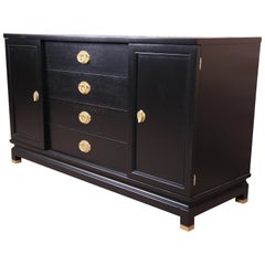 Merton Gershun Hollywood Regency Black Lacquered Sideboard Credenza, Refinished