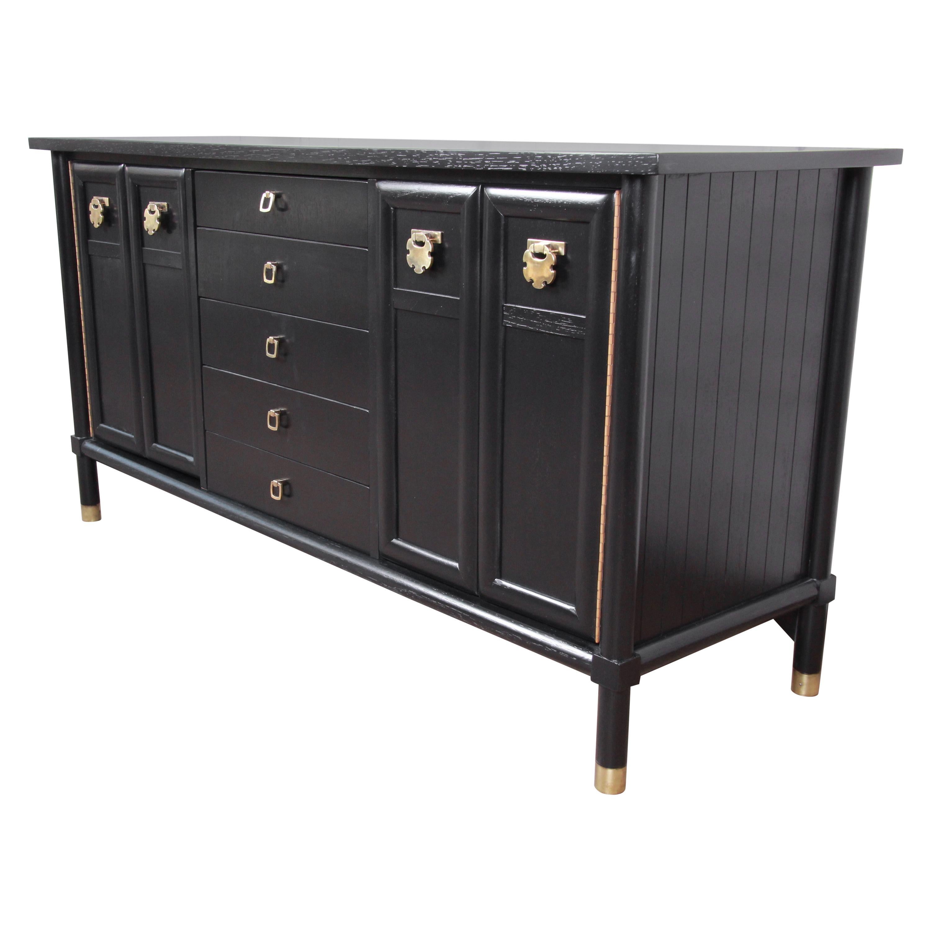 Merton Gershun Hollywood Regency Chinoiserie Ebonized Sideboard Credenza