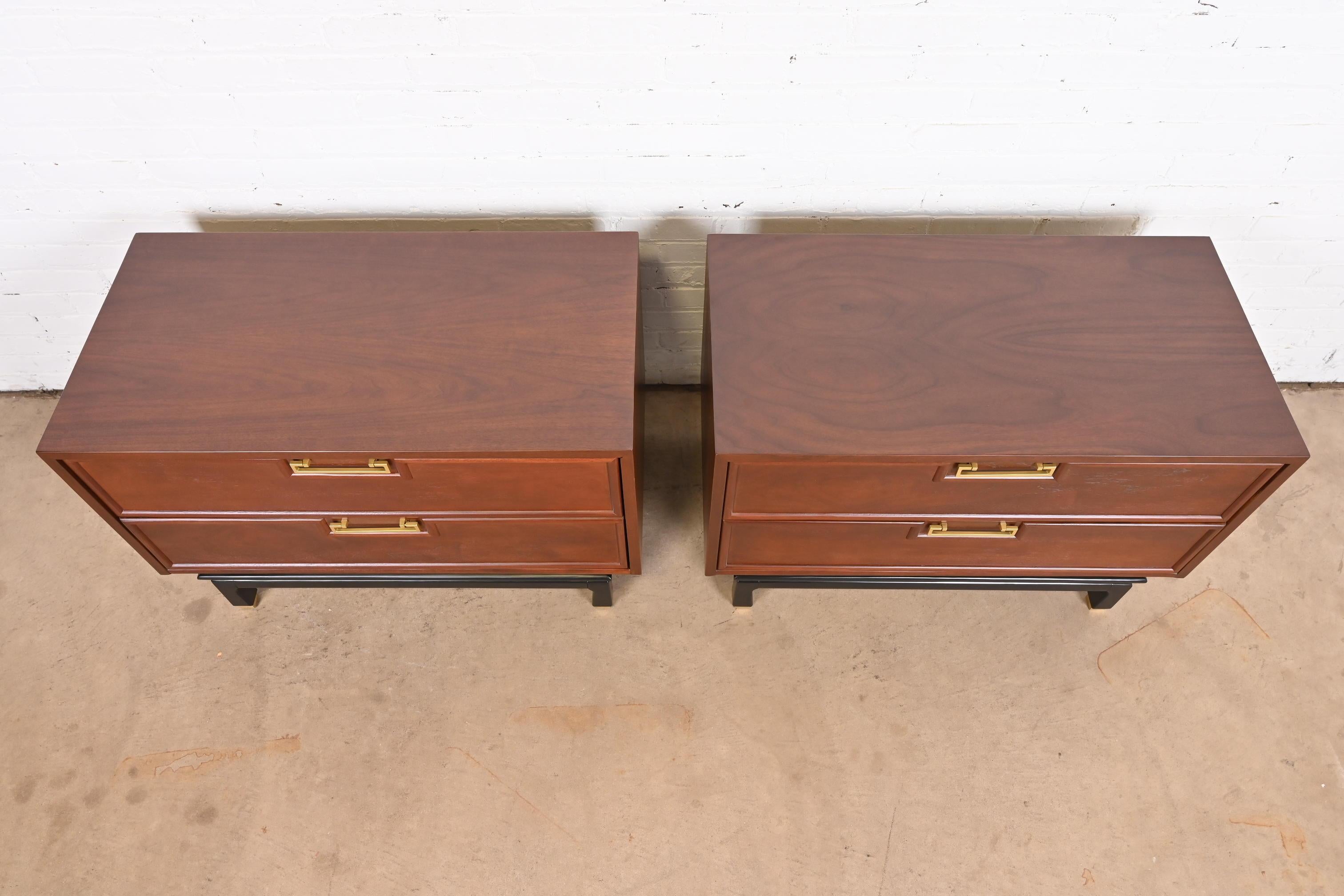 Merton Gershun Hollywood Regency Chinoiserie Walnut Bedside Chests, Refinished 4